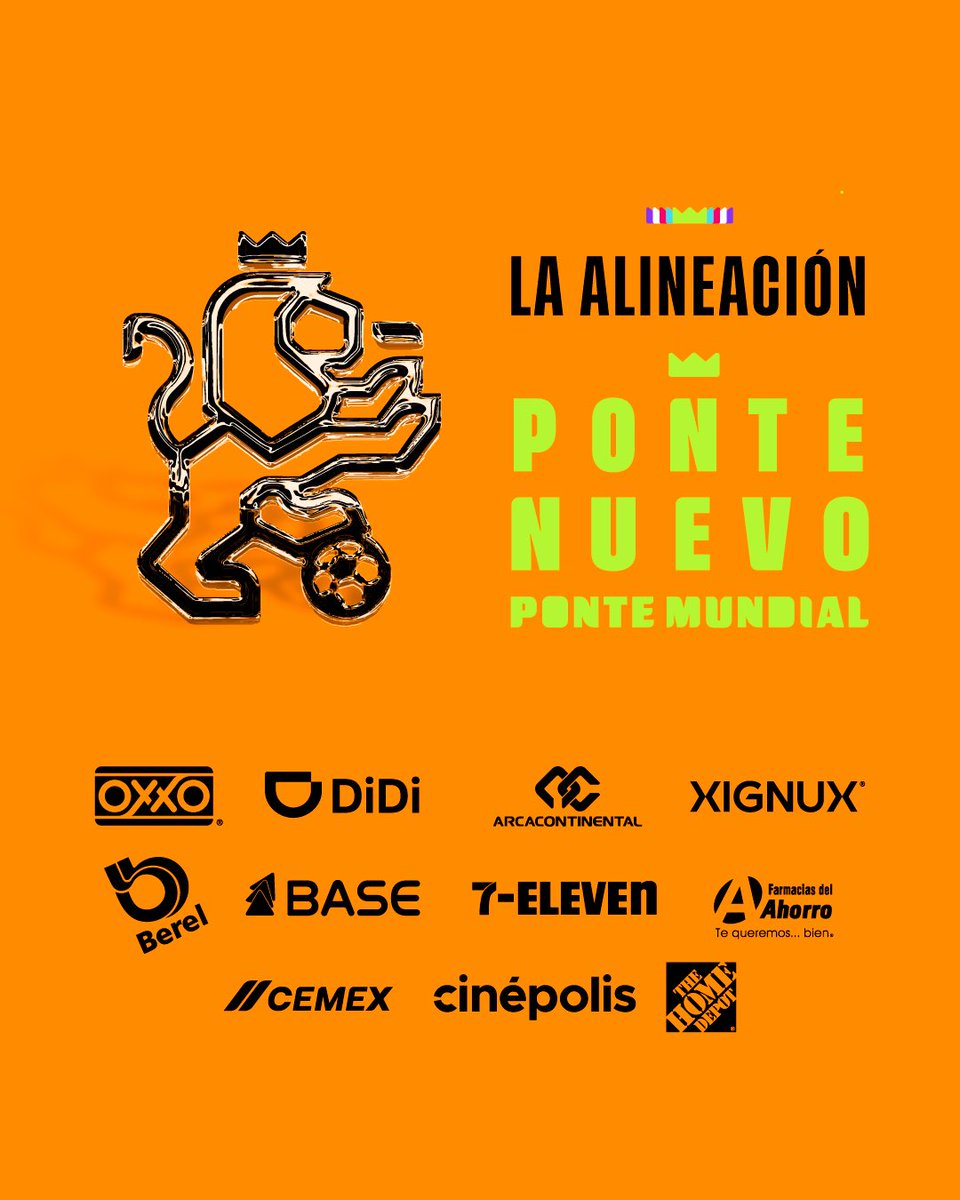 samuel_garcias's tweet photo. Poner nuevo a Nuevo León rumbo al Mundial es tarea de todos, y hoy la fuerza empresarial se suma a esta iniciativa.
Les presento LA ALINEACIÓN PONTE NUEVO:
@CEMEXMx, @CinepolisM_X, @Tiendas_OXXO, @GrupoBerel, @DiDi_Mexico, @arcacontal, @Xignux, Banco BASE, @7ElevenMexico, @FAhorro y @TheHomeDepotMx harán equipo con el gobierno del Nuevo Nuevo León para ser LA MEJOR SEDE MUNDIALISTA.
¡Tú también te puedes sumar! ¡Arráncate, compadre! ⚽️🦁👊🏻