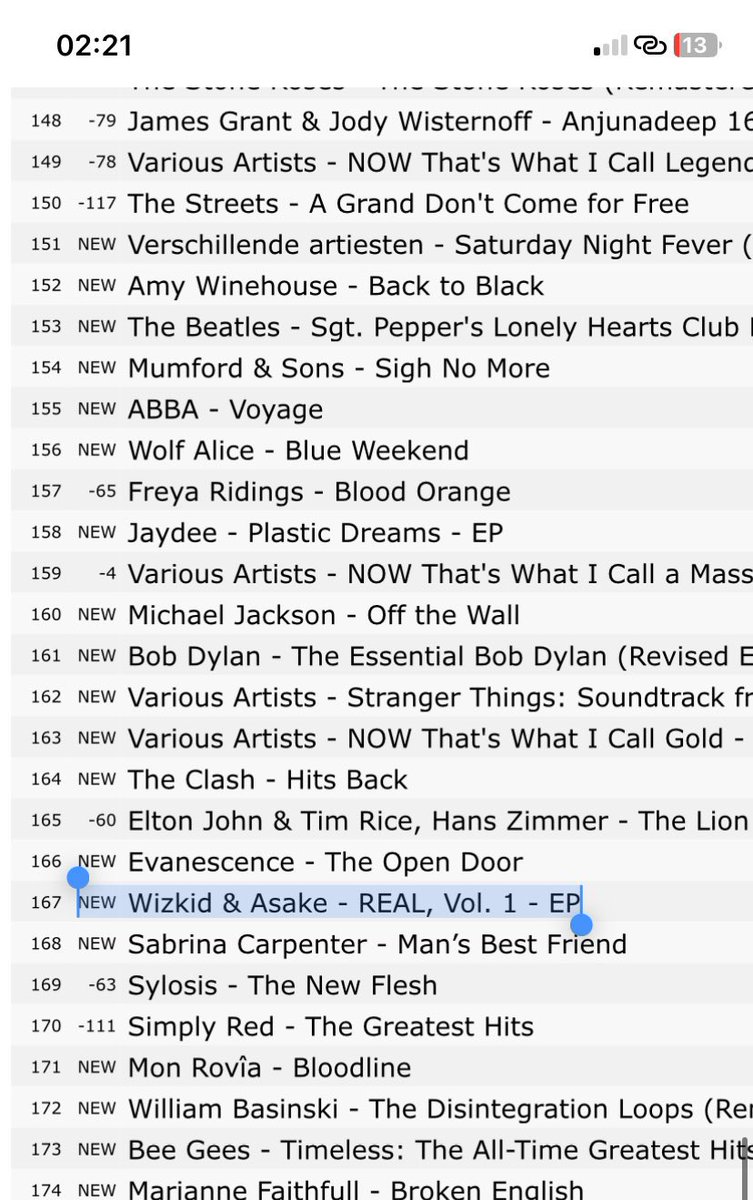 🚨Breaking news🚨 Wizkid &amp; Asake “Real VoL1” re - enters UK 🇬🇧 ITunes Top album charts 📊 #167🦅