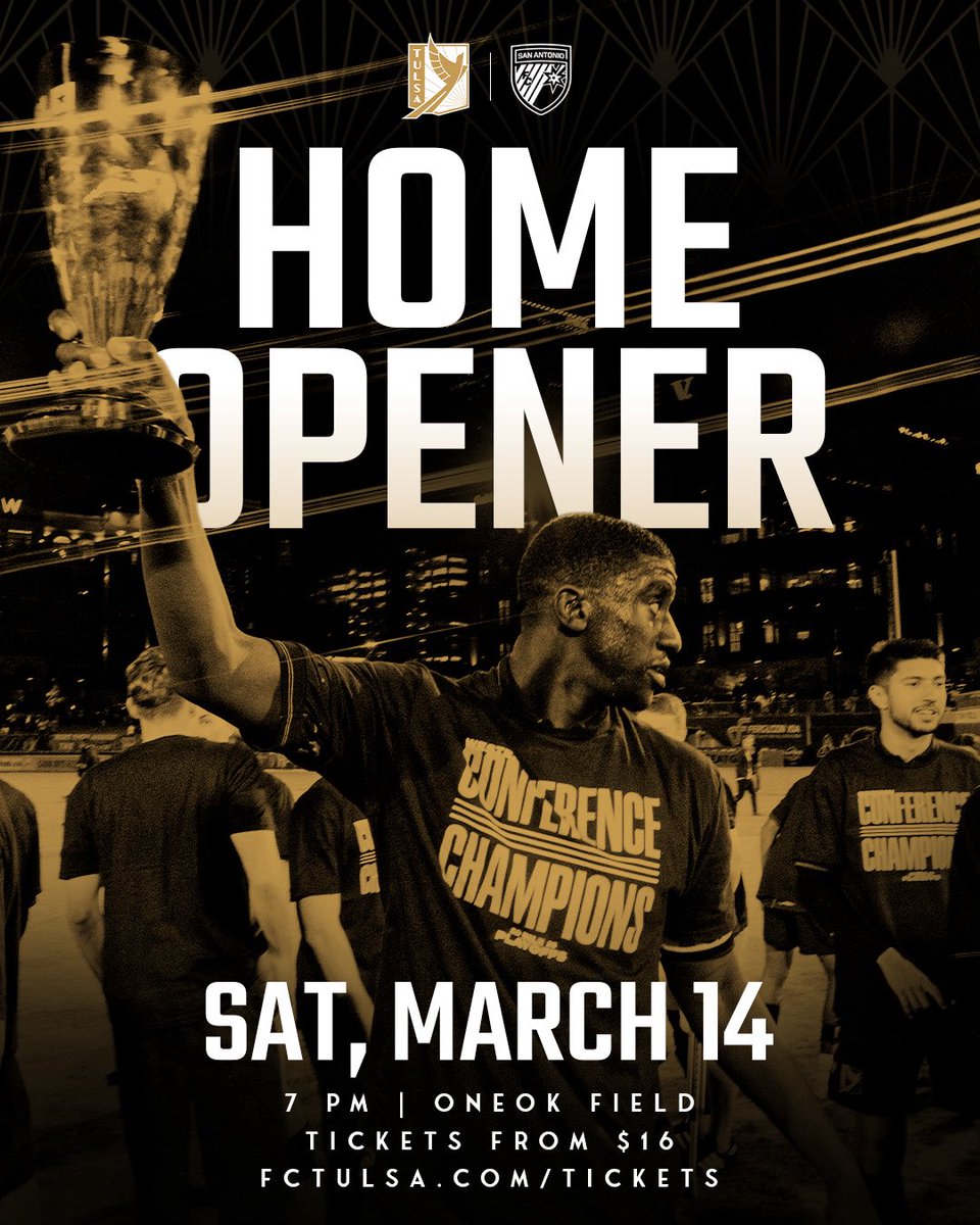The Western Conference Champs are ready to run it back in the 918 🏆

Join us at ONEOK Field on Saturday, March 14, at 7PM, for our 2026 Home Opener.

🎟️➡️ fctulsa.com/tickets/