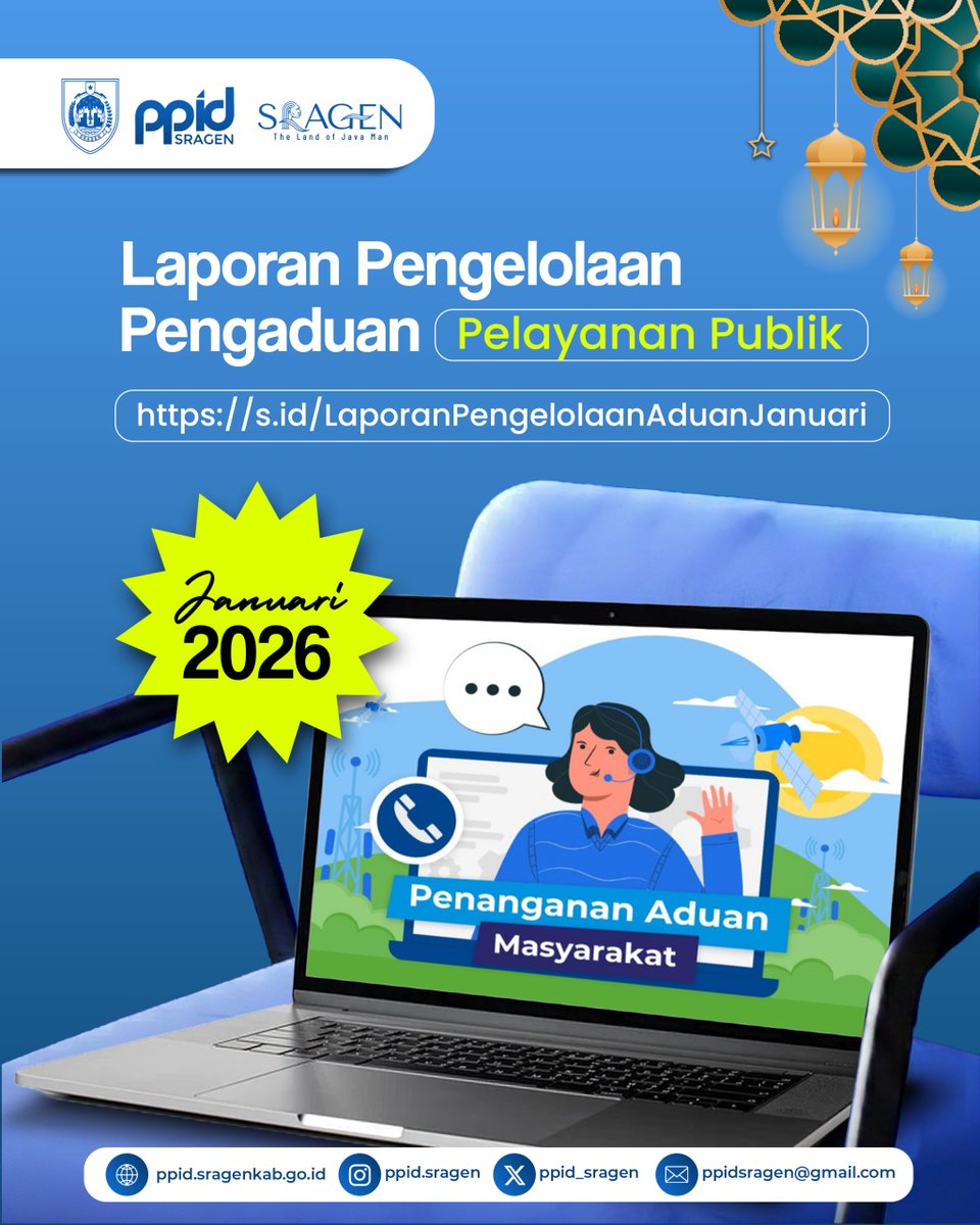 📢 Update Informasi Publik

Laporan Pengelolaan Pengaduan Pelayanan Publik

📅 Januari 2026

Klik link untuk laporan lengkap ⬇️
🔗 s.id/LaporanPengelo…

#InformasiPublik
#PengaduanPelayanan
#sobatppid