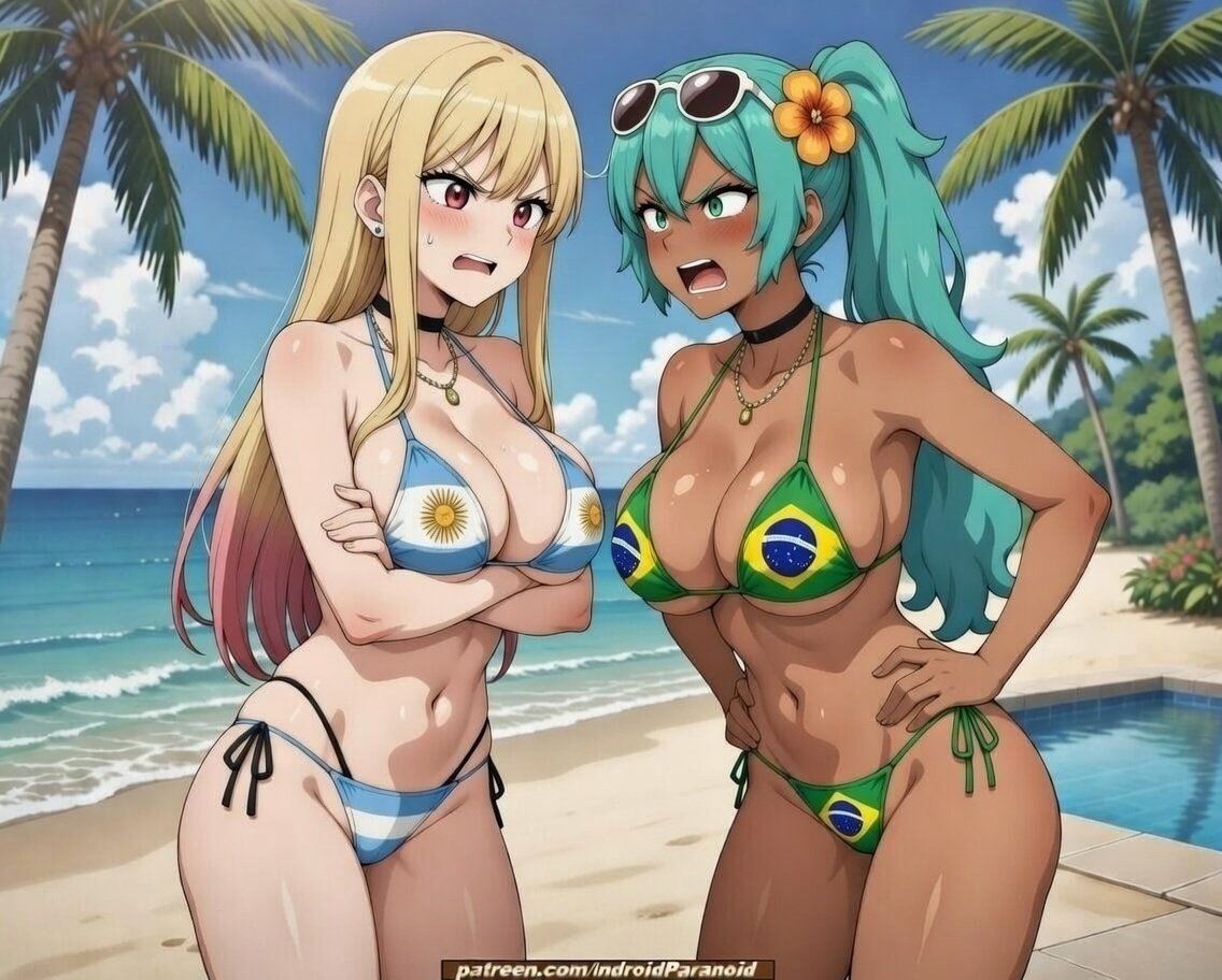 •|💛𝘾𝙤𝙢𝙥𝙚𝙩𝙚𝙣𝙘𝙞𝙖....𝘼𝙢𝙞𝙨𝙩𝙤𝙨𝙖?💚|•

—•Argentina y Brasil han comenzado a discutir por quien es la más linda para sus clientes y no parecen parar en un buen tiempo

—•|Que harian para detenerlas?! 

—🇦🇷:Jaja vos mejor que yo? 
Macaca! 

—🇧🇷:Puta loira!(rubia)