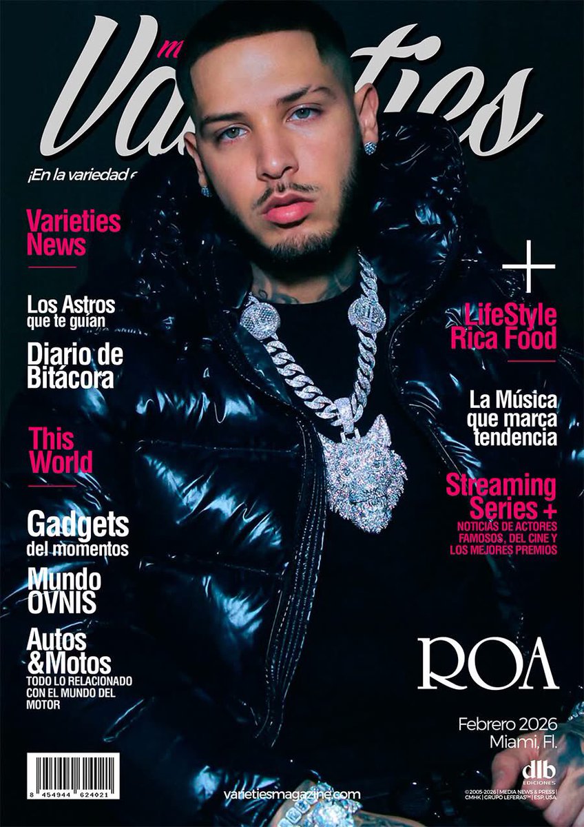 VarietiesM's tweet photo. ROA portada en Varieties Magazine febrero 2026. Mira el reportaje completo aquí: https://t.co/hQ4JnX5ul9 @dlbnoticias
.
Portada: @roapr__ 
Diseño cover: @leonfernandezoficial
Foto: Disclaimer: Las imágenes
utilizadas son propiedad de sus autores
Joyas: @limitlessjewelers https://t.co/mH8MGsAAE6