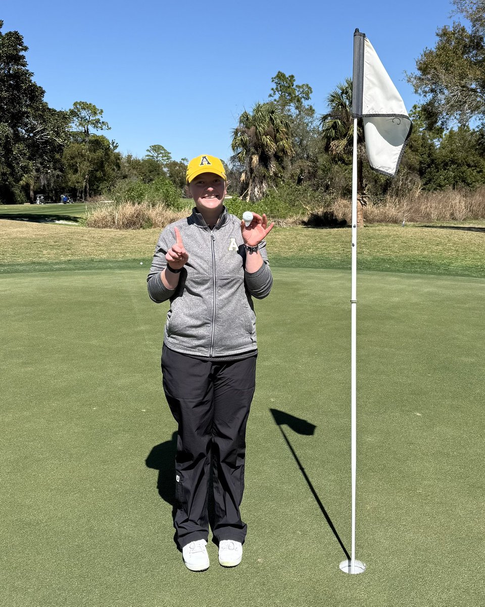 appstatesports's tweet photo. ① 𝐌𝐚𝐤𝐞𝐬 𝟏 

A hole-in-one on the 17th hole of Round 1 propelled Zoe Duval into the Babs Steffens Invitational lead, and she will carry a first-place total of 4 under into the final round.

#GoApp https://t.co/4DU4xqX942