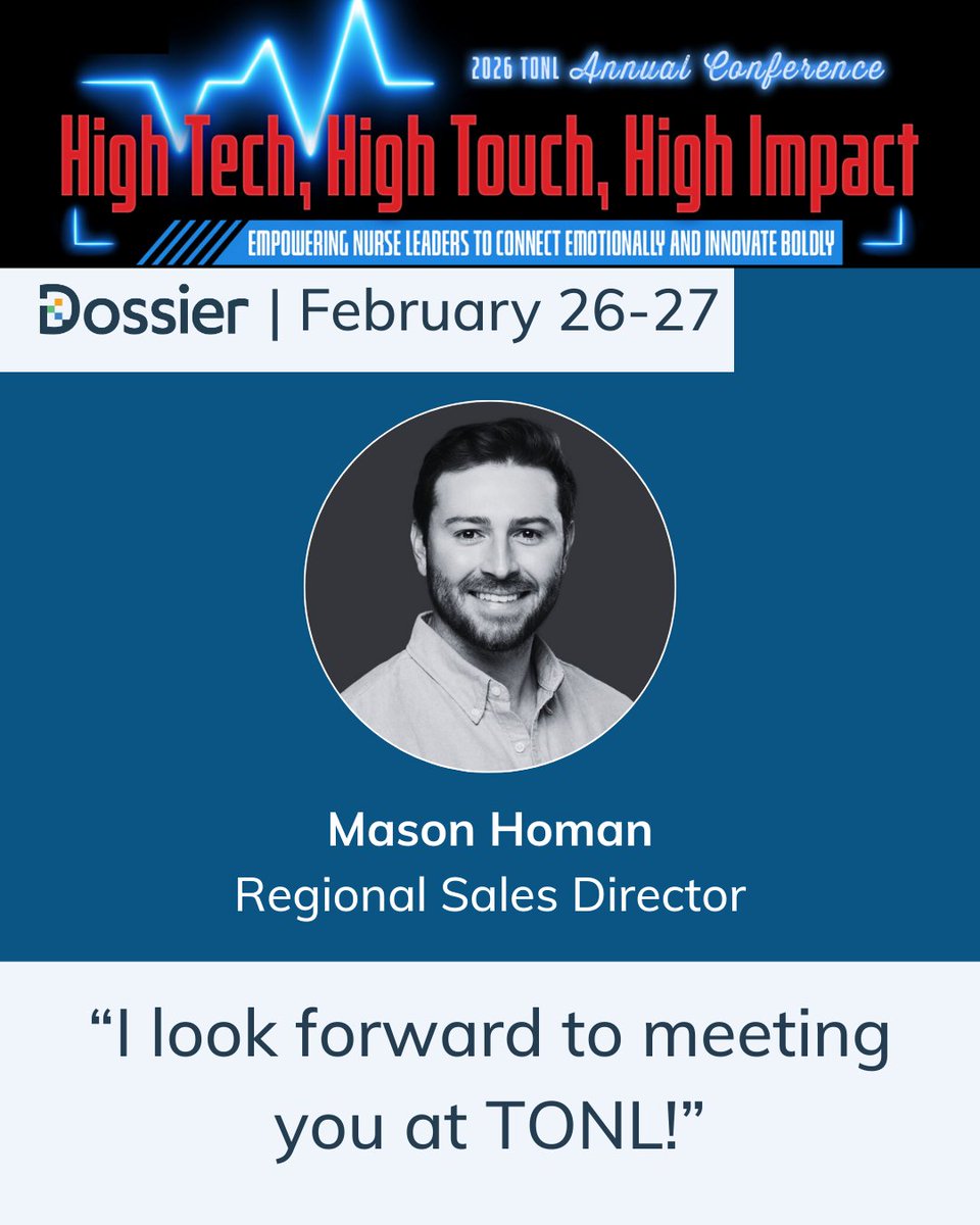 DossierSolution's tweet photo. I am excited to share with you Dossier's platform at TONL and I look forward to meeting you! 

#TONL #healthcare #competencymanagement #HealthcareInnovation #Dossier https://t.co/R15b9tQ7Tz
