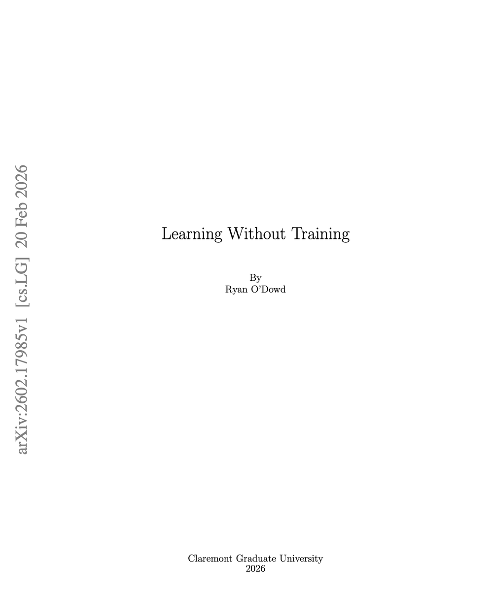 askalphaxiv's tweet photo. “Learning Without Training”

The current problem is that most learning on manifolds pipelines still rely on a brittle two-step recipe: first estimate the manifold, then learn a predictor. So errors and hyperparameters can easily stack up.

This paper introduces a paradigm for machine learning that constructs models directly from data using mathematically derived kernels and functional analysis instead of iterative optimization.

This means you can often skip training and manifold learning entirely. You can just take your examples, and predict new ones by doing a smart weighted average of nearby points using a carefully designed kernel, kinda like local smoothing with math guarantees.

This creates a blueprint for fast and stable learning without backprop, and more like a plug-and-play geometry + linear algebra than train a huge model and pray it converges.