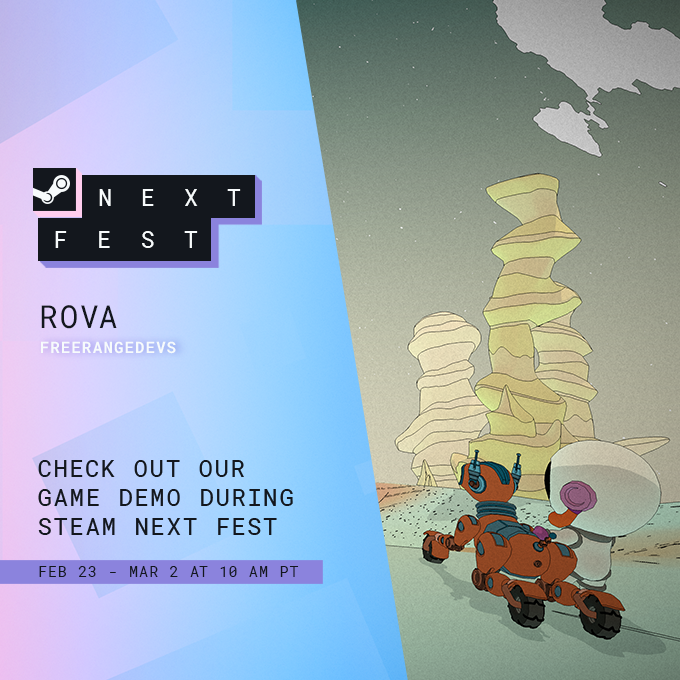 FreeRangeDevs's tweet image. It's #SteamNextFest, which feels like the perfect time to drop ROVA's latest demo update! 🪐

Document alien worlds in ROVA, a cozy space-rover photography game 📸

👇Link Below 👇

#madewithunity #indiegamedev #cozygaming