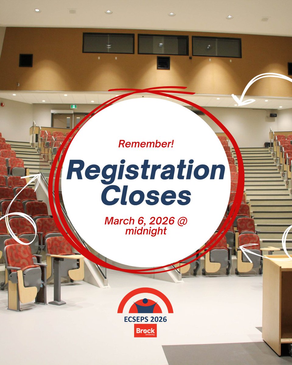 EcsepsCanada's tweet photo. Gentle reminder that registration for the conference closes March 6th at midnight.

To register, use the following link: https://t.co/TgVlVs9BmG

We are counting down the days until ECSEPS2026! https://t.co/L4mbpKrYyu