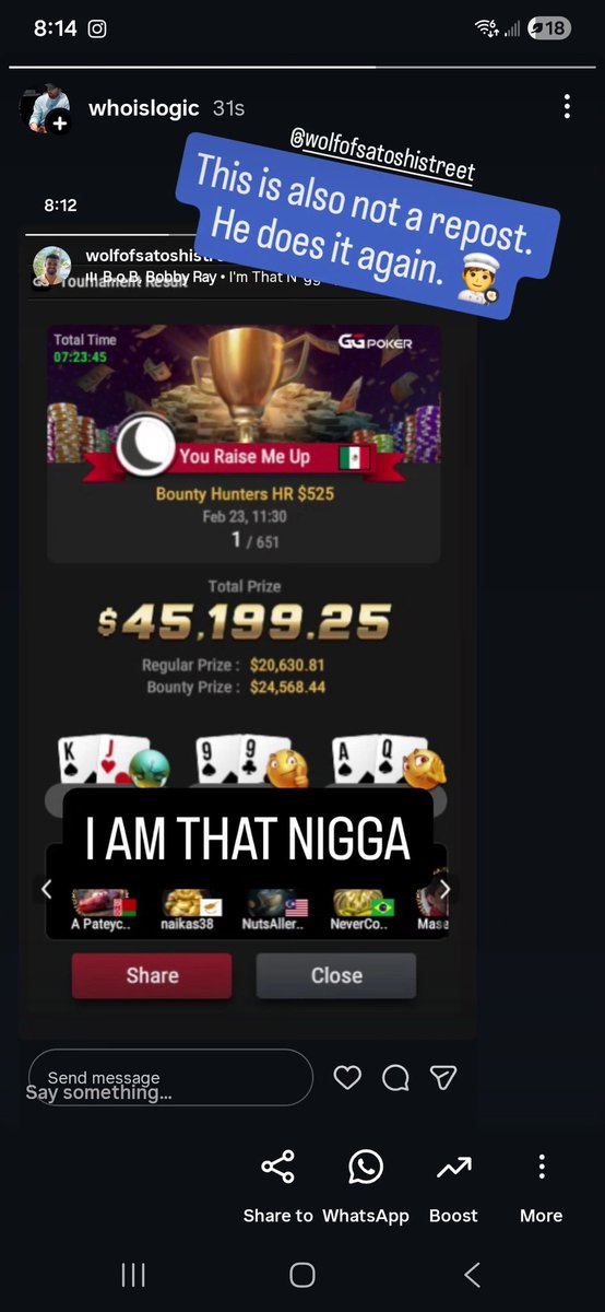 Another day, another $525 HR win for LogicPokerCoaching member "You Raise Me Up". 

48 hours removed from shipping the $108 Saturday GG Masters Bounty of 2300+ runners.
#ggpoker <a href="/GGPoker/">GGPoker</a>