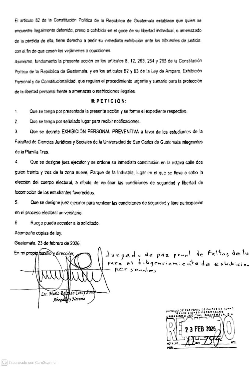 Hemos presentado una exhibición personal a favor y en respaldo al derecho de los estudiantes en su lucha por el rescate de la #USAC.