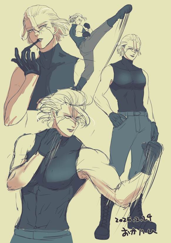 らくがき🚬
ンリーさんのかっこいいアクション描きたい！
アクションってどう描くの！？
練習あるのみだね。

黒ハイネックノースリーブ×グローブ×ブーツの隊長が大大大大大大大好物です
本当に本当に大好きなのでもし、もし描いたら見せてください…！それで救われる命があります…！