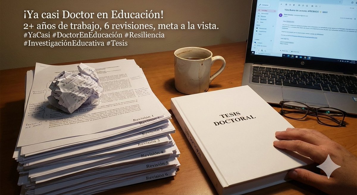 walbertoflores's tweet photo. Con especial alegría les comparto que mi tesis, luego de 6 revisiones y más de 2 años de acompañamiento con mi asesor, pasó el visto bueno de los lectores. La universidad hará una valoración más antes de poner fecha a la defensa. #YaCasi #DoctorEnEducación https://t.co/DoRXN1JtCP