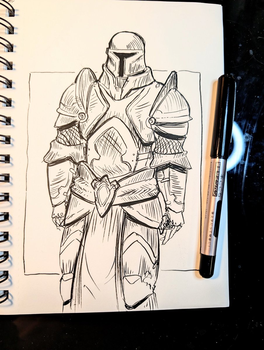 Dadrick2's tweet photo. A pen sketch of a knight, I think it came out not to bad.

#art #pen #traditionalart https://t.co/jtzrtkiuqM