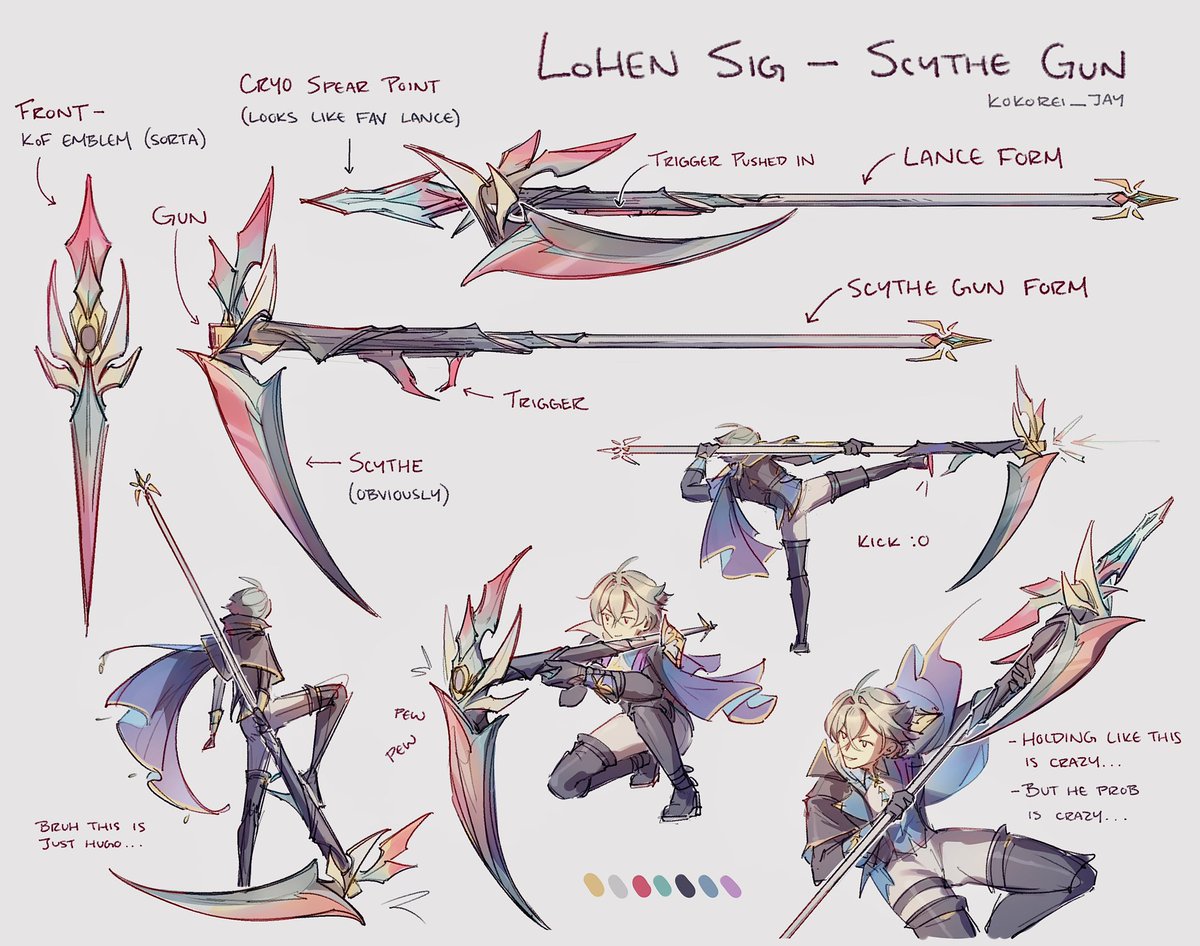 kokorei_jay's tweet image. WHAT IF - lohen with a scythe gun!! since he’s a polearm user that works with ranged artillery in 5th company

he probably wields a crossbow but one can imagine
#lohen