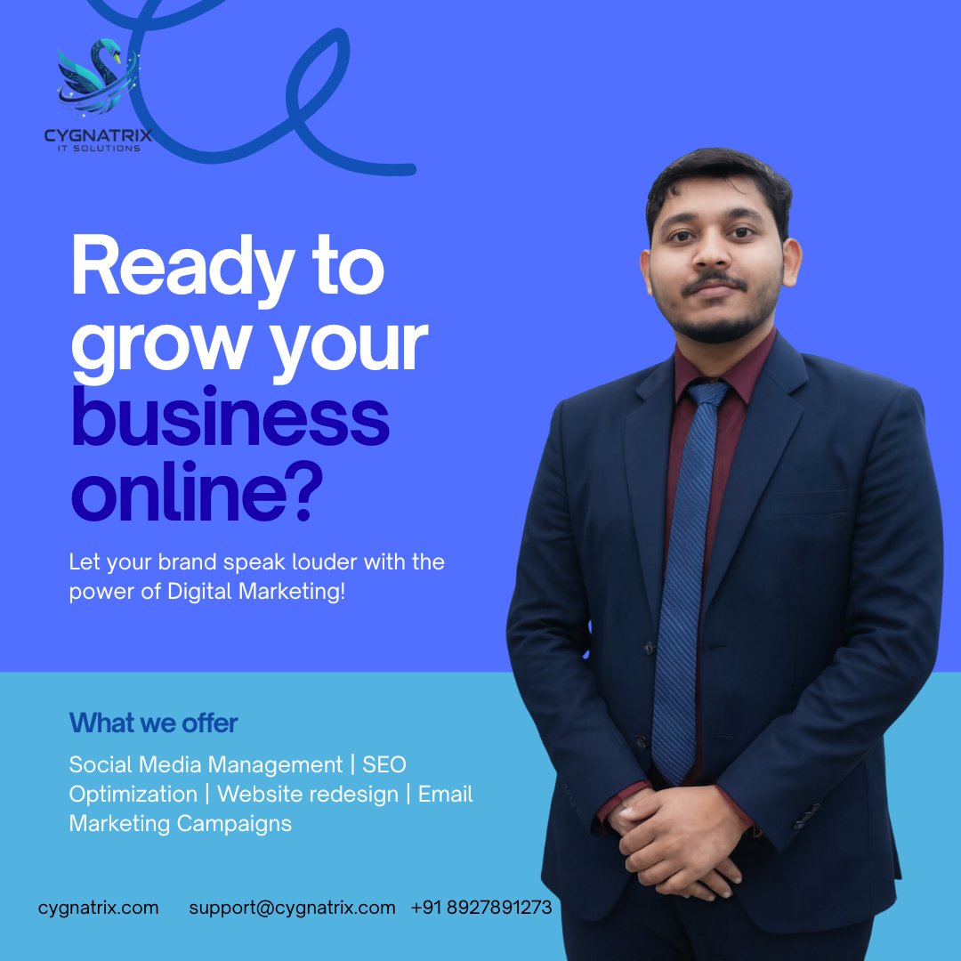 cygnatrix's tweet photo. Ready to grow your business online? 🚀
We help brands scale with SEO, Social Media &amp; Website Solutions.
Let’s make your brand impossible to ignore.

#DigitalMarketing #SEO #BusinessGrowth #MarketingAgency #OnlineSuccess https://t.co/WWG9RVLiit