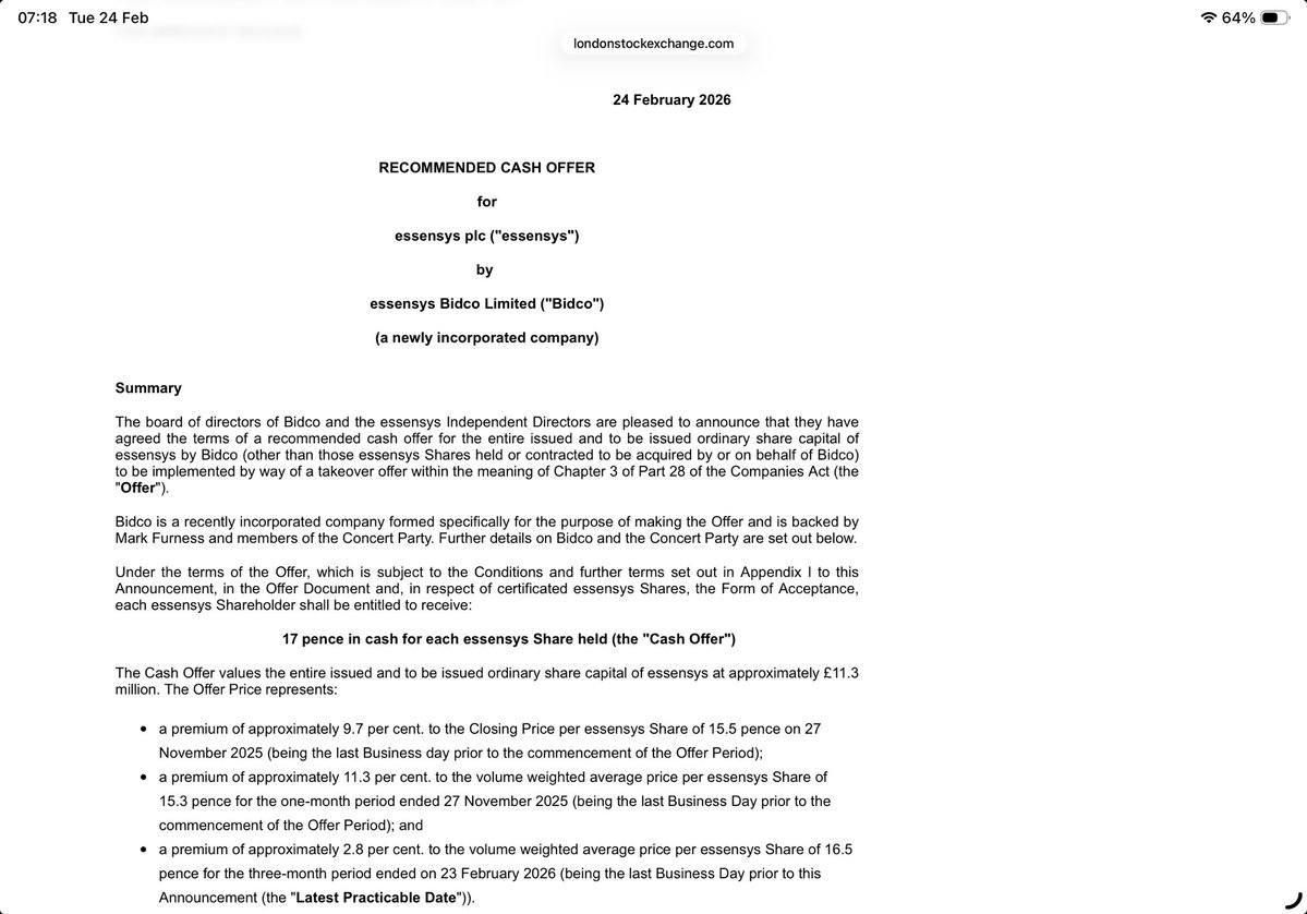 reb40's tweet image. #ESYS Let’s call this a Takeunder as opposed to a Takeover shall we?

Bid proposal from the founder of 17p cash

The shares closed at 18p last night

Irrevocables at 57.09%

Glad I avoided ever holding this one 🤷🏻‍♀️