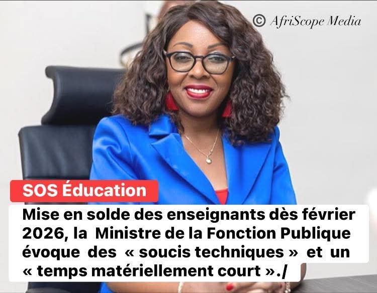 Cosa76's tweet photo. 🇬🇦 Dans le but d’apaiser la grogne des enseignants grévistes réunis au sein de la plateforme syndicale "SOS Éducation", les Ministres de l’Éducation Nationale et de la Fonction Publique avaient pris des engagements. Malheureusement, certains d’entre eux ne seront pas tenus … en tout cas, pas dans le timing donné.

Alors que 144 sortants école devaient être mis en solde en février et 20 autres en mars 2026, la Ministre de la Fonction Publique, Laurence Ndong, fait savoir que compte tenu des aléas techniques et du temps relativement court pour traiter tous les dossiers, seulement 20 enseignants sur les 144 initialement prévus, seront mis en solde ce mois-ci. Les autres devront attendre le mois de mars à venir.

Une nouvelle qui risque encore de mettre le feu aux poudres et de raviver la flamme de la contestation. Certains enseignants qui avaient accepté le compromis en reprenant le chemin de l’école se sentent trahis et la confiance à la parole gouvernementale est, une fois de plus, écornée.

©️ AfriScope Media
#Gabon