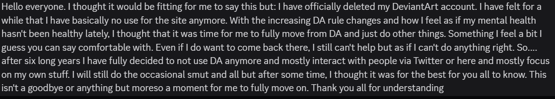 AzraelRebel's tweet photo. An important announcement about my DeviantArt as well as my active status on art and such. https://t.co/tSqPUFmpr4