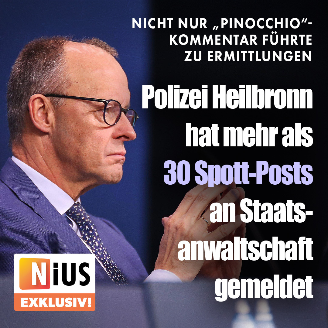 NIUS exklusiv +++ NIUS-Recherche zeigt: Die Polizei leitete nicht nur einen „Pinocchio“-Vergleich, sondern  30 weitere kritische Merz-Kommentare zur Prüfung an die Staatsanwaltschaft weiter.
nius.de/politik/news/n…