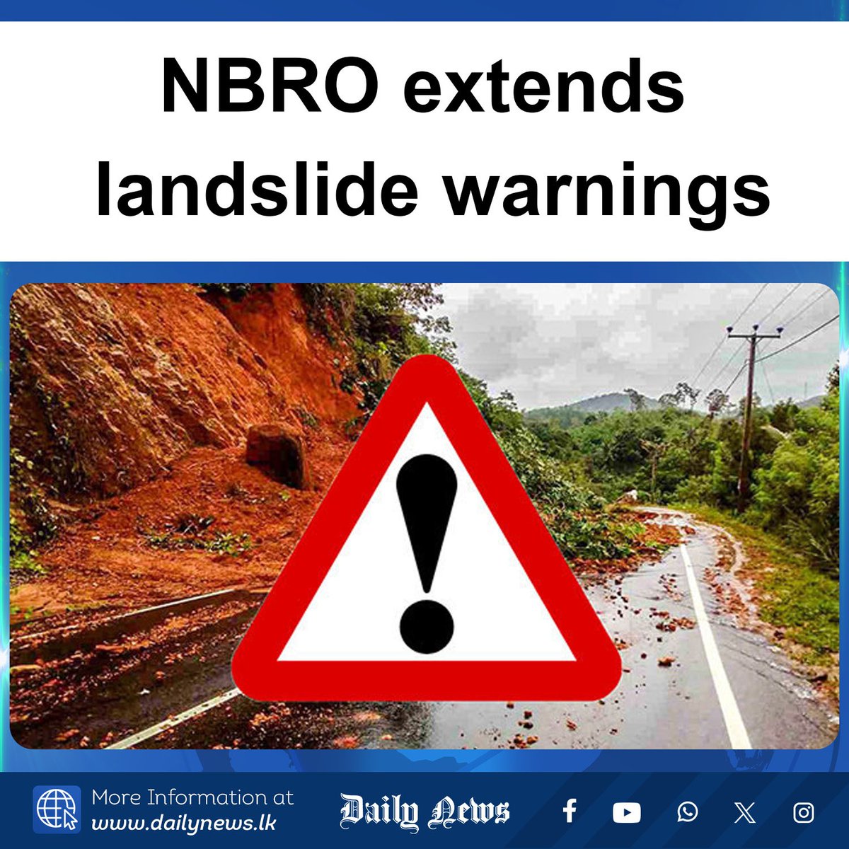 DailyNews_lk's tweet image. NBRO extends landslide warnings

More Info &amp;gt;&amp;gt;&amp;gt; dailynews.lk/?p=956903

#lka #NBRO #LandslideWarning #SriLankaWeather #SafetyFirst #Badulla #Kandy #Kegalle #NuwaraEliya #Matale #galle

𝗙𝗢𝗟𝗟𝗢𝗪 𝗨𝗦 𝗢𝗡
🛑 WhatsApp Channel 👉 whatsapp.com/channel/0029Vb…
🛑 YouTube 👉