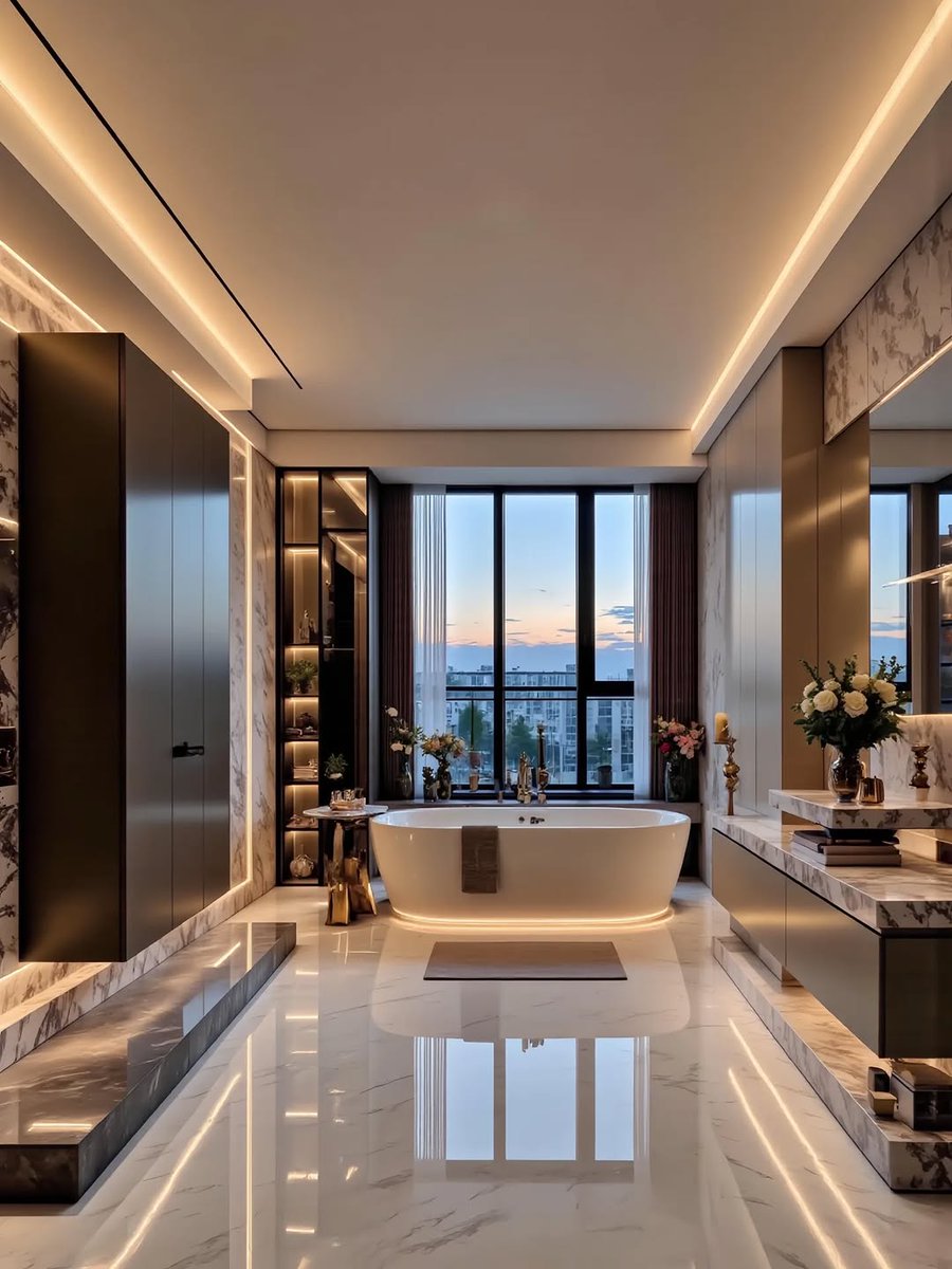Golden hour glow in a dream bathroom.