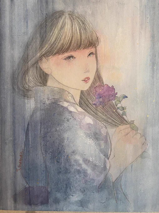 こっちも捨てずに描いてました 失敗したかと思ったけど、乾いたら意外とまだ挽回出来そうって思えたので最後まで描いた! 頑張った自分!! #アナログ絵 #日本画 #練習