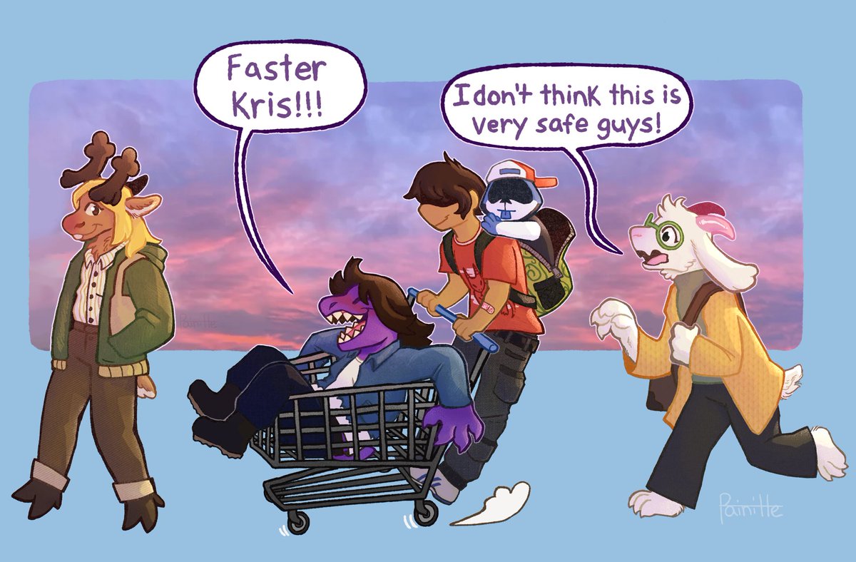 Painitte's tweet photo. Grocery store parking lot shenanigans. Everyone is a bit older here. #deltarune #deltarunefanart #fanart #illustration https://t.co/kh4P73NRcZ