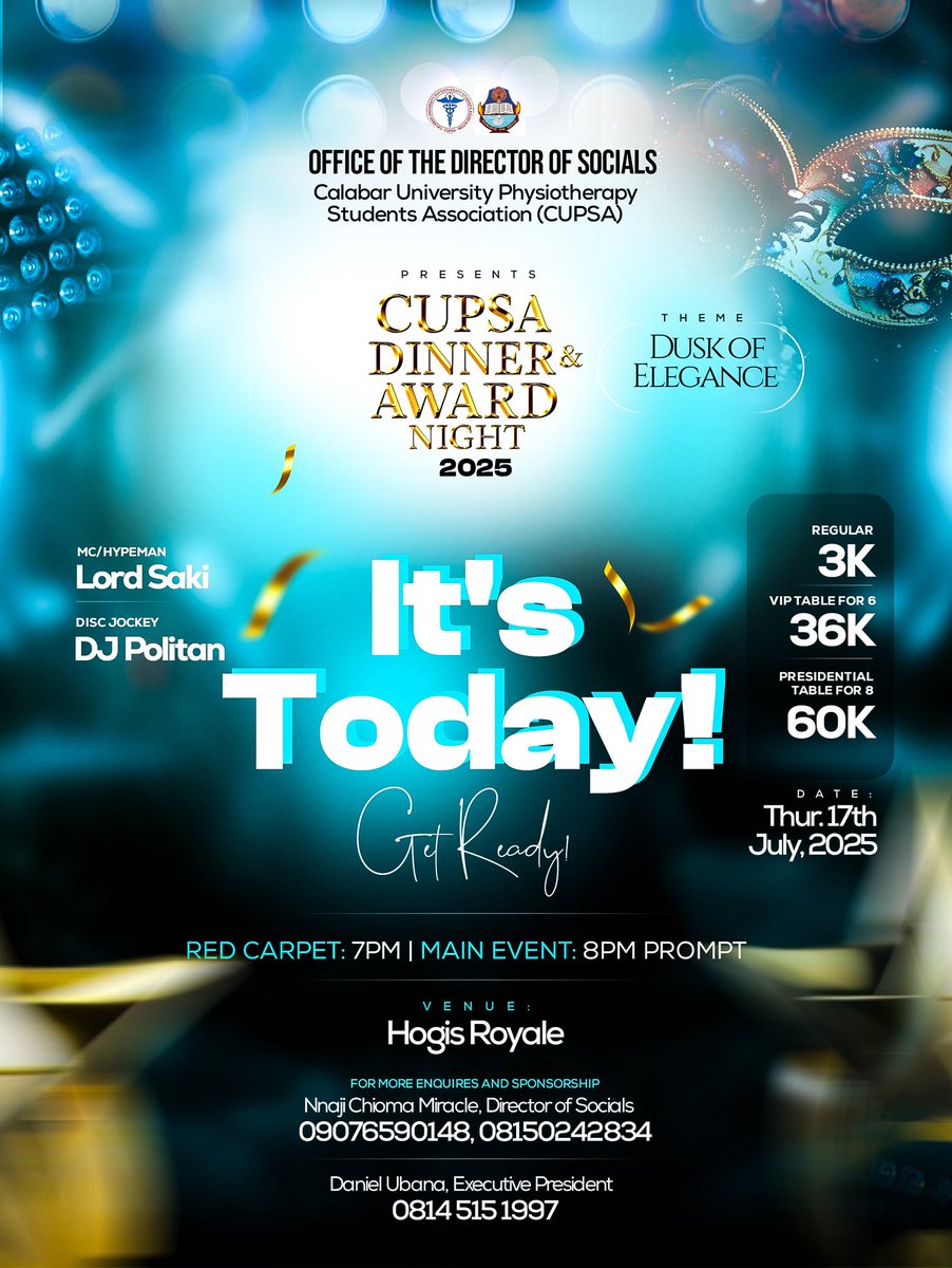 Yet another day to keep showing up! 

The Director of Socials, Calabar Physiotherapy Students Union reached out to me for some designs for their Dinner and Award Night. 

Here are some of the designs I came up with. Well delivered and satisfied 🤍