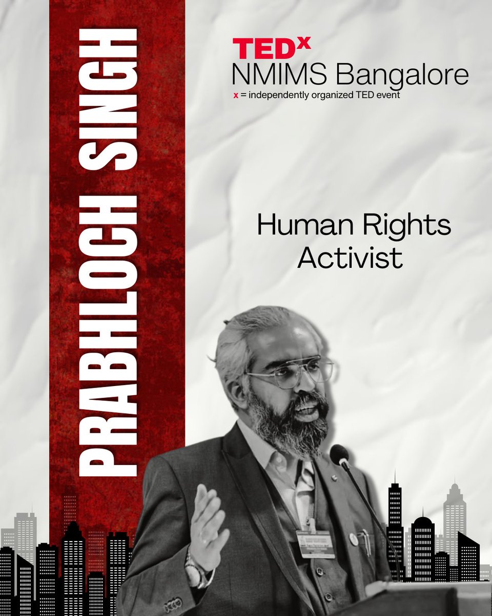 NMIMSBangalore's tweet photo. Presenting our next TEDxNMIMSBangalore 2026 speaker: Prabhloch Singh ⚖️

From public activism during the Jessica Lal murder case to founding the Human Rights Protection Group &amp; MFP Federation, his work bridges civic action &amp; community welfare.
#SpeakerReveal #HumanRights #NMIMS https://t.co/6AAVrRlqJf