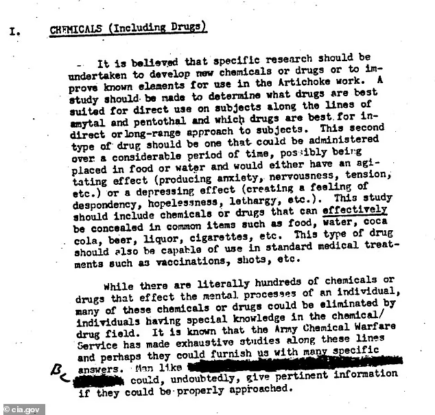 JPZanders's tweet photo. #ChemicalWeapons #USA #CIA #MKUltra #HumanExperiments
Declassified CIA files reveal chilling blueprint to manipulate Americans' minds through covert drugging with vaccines
https://t.co/6j1xB8exr1

A newly released CIA document reveals a chilling blueprint to manipulate minds through covert drugging experiments.
The report, added to the CIA's reading room in 2025, details the government's once top-secret Project Artichoke that ran from 1951 to 1956, focusing on behavior control, interrogation techniques and psychological manipulation.
The seven-page document, titled 'Special Research for Artichoke,' with an attachment labeled 'Suggested Fields for Special Research Relative Artichoke,' outlines proposals to develop chemicals capable of altering human behavior.
It discusses drugs designed for both immediate effects, like truth serums and long-term influence, potentially administered through food, water, alcohol or cigarettes.
Researchers also suggested that such substances could be disguised in medical treatments such as vaccinations or injections.
[...]