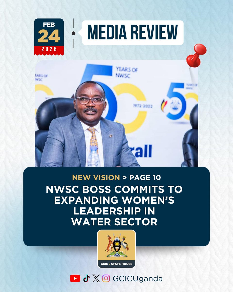 GovUganda's tweet photo. The Managing Director of the National Water and Sewerage Corporation (NWSC), Eng. Dr.Silver Mugisha, has pledged to expand leadership opportunities for women in the water and sanitation sector. https://t.co/bgQcah8Imz
