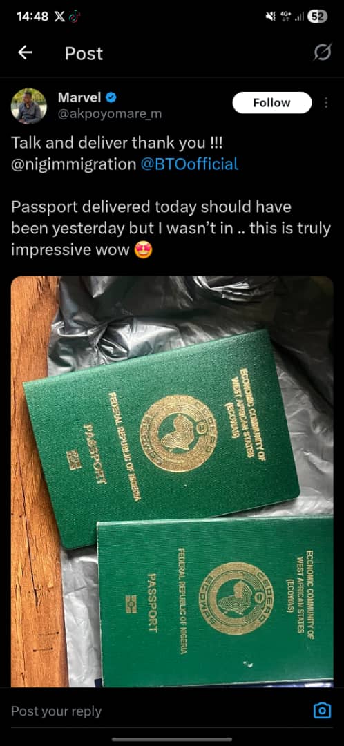 phunmeakin's tweet photo. #RenewedHope at President BAT Seamless passport renewewal 100% online. Thanks to Minister of Interior, Hon. Olubunmi Tunji-Ojo and NIS. #ReformsInMOI. https://t.co/XHZysj9YvD