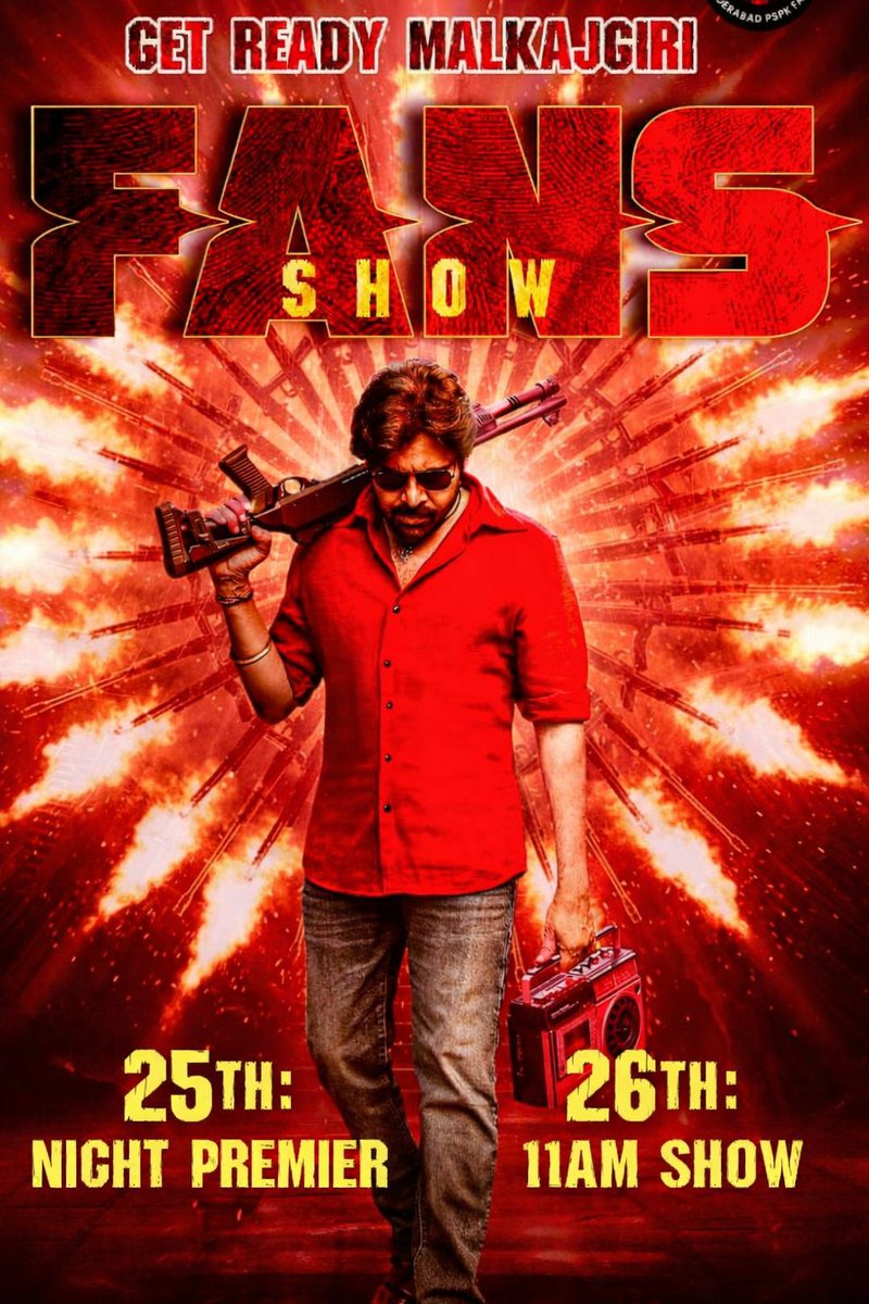 Hyderabad Power Star fans we are gearing up for a grand celebration at Sairam Theatre with not just one but two massive fan shows — 25th Night Premiers and  high-energy 11 AM show on the 26th 

#PawanKalyan #UstaadBhagatSingh <a href="/harish2you/">Harish Shankar .S</a>