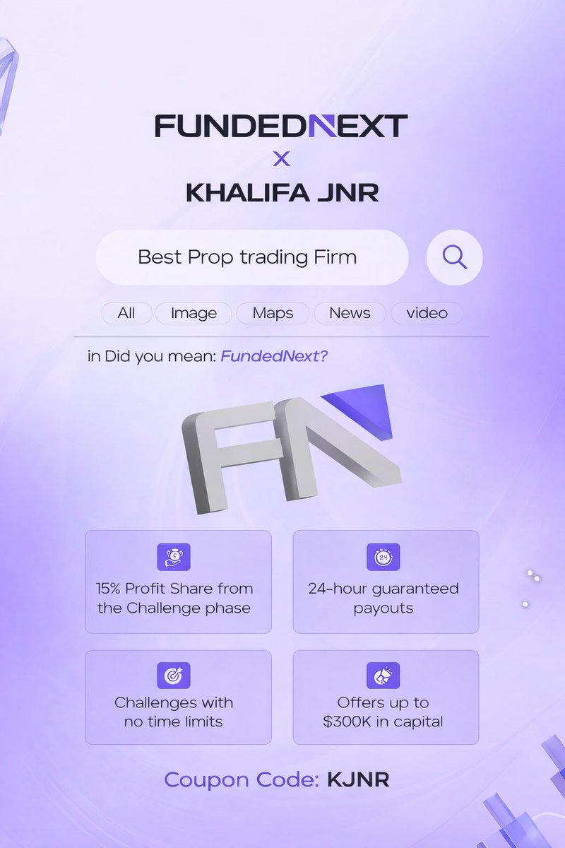 KhalifaJnr_7's tweet photo. Excited to announce my partnership with @FundedNext 🤝📈
One of the leading prop firms out there.

I’m grateful for the opportunity to align with a firm that supports disciplined and serious traders.

We’re scaling. We’re building. We’re just getting started.

Register here: https://t.co/t9Sf4slhyx

Use code KJNR to get 5% off on all account sizes.