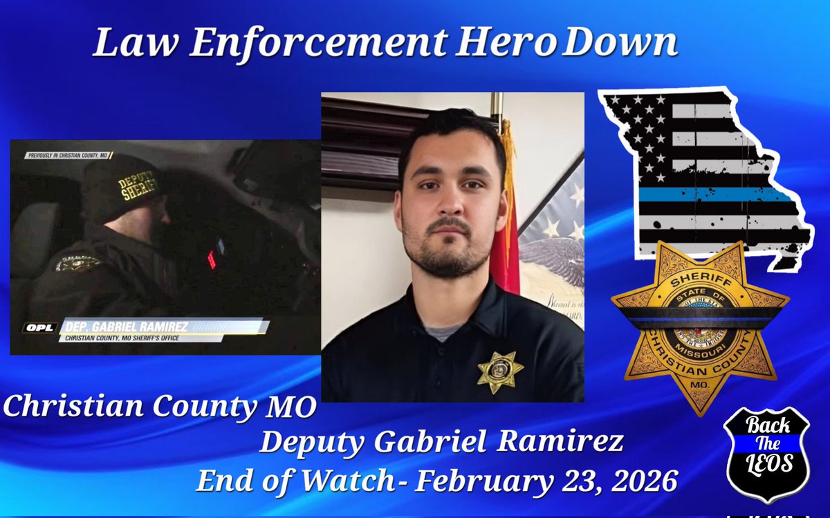 BackTheLEOs's tweet image. #RememberTheFallen #LawEnforcement #Hero @CCMOSheriff Gabriel Ramirez, 30, was shot &amp;amp; killed during a traffic stop. Our hearts &amp;amp; prayers go out to his family blood &amp;amp; blue.💙
Suspect captured.
Story: ozarksfirst.com/news/highlandv…
#OPLive #OPNation
@GLFOP @NationalSheriff @nationalfof