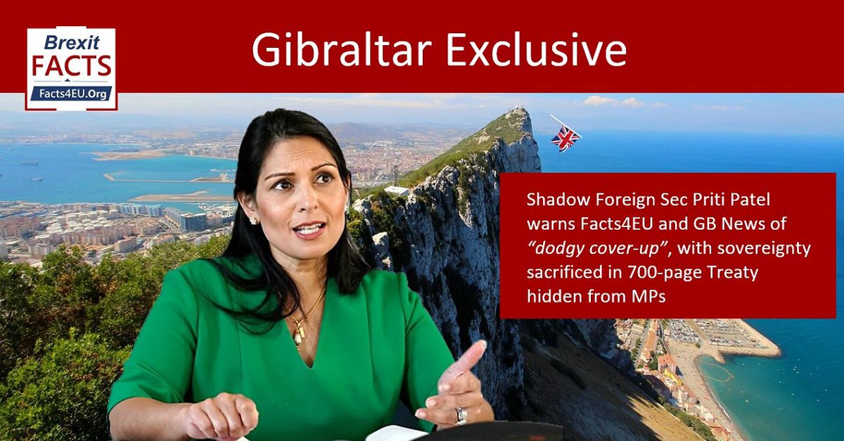Facts4euOrg's tweet photo. GIBRALTAR EXCLUSIVE:  Sovereignty sacrificed in huge Treaty hidden from MPs - Shadow Foreign Sec Priti Patel tells us it's “dodgy cover-up”.

“The Spanish &amp; EU have been meticulously briefed.”- Priti Patel, Washington DC.

Explosive story: https://t.co/qUjKlCcGB2
Pls re-post! https://t.co/S6qiONkfMQ
