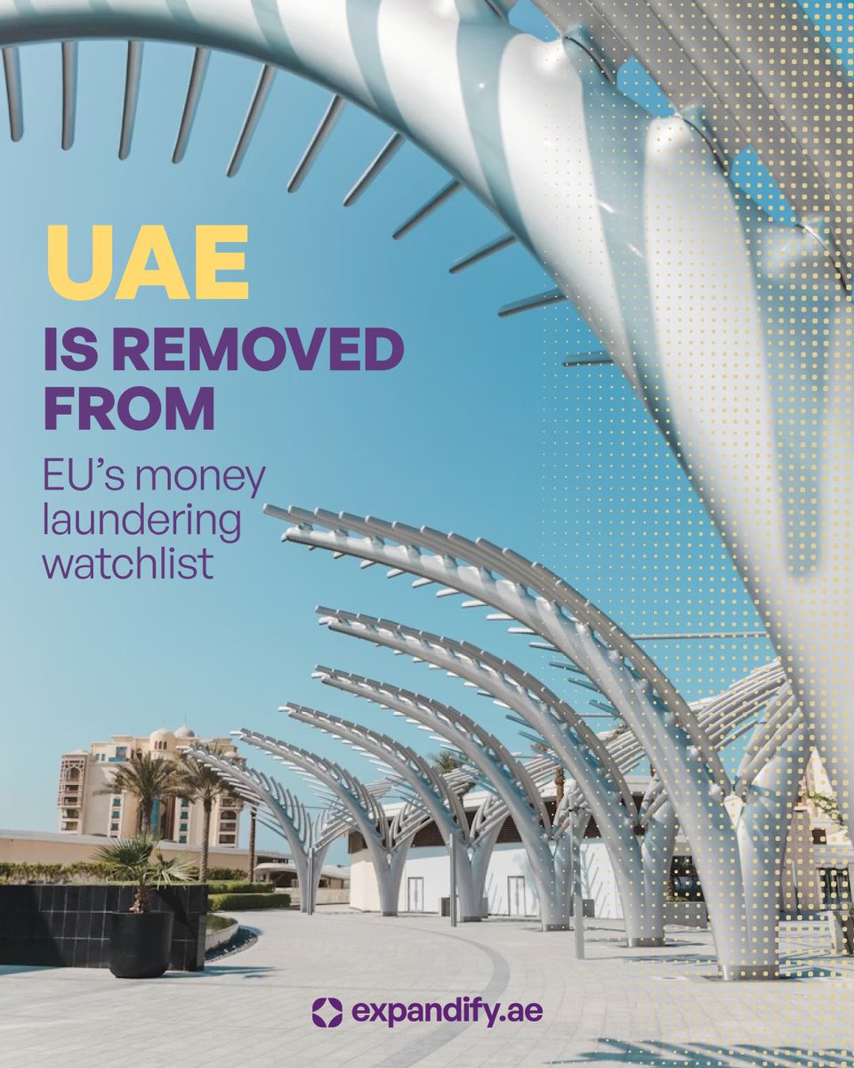 expandify_ae The UAE has been removed from the EU's high-risk AML/CFT list, marking a significant milestone for its financial credibility and global positioning.

This reflects the country's extensive reforms, including a strengthened national strategy, specialized courts, and