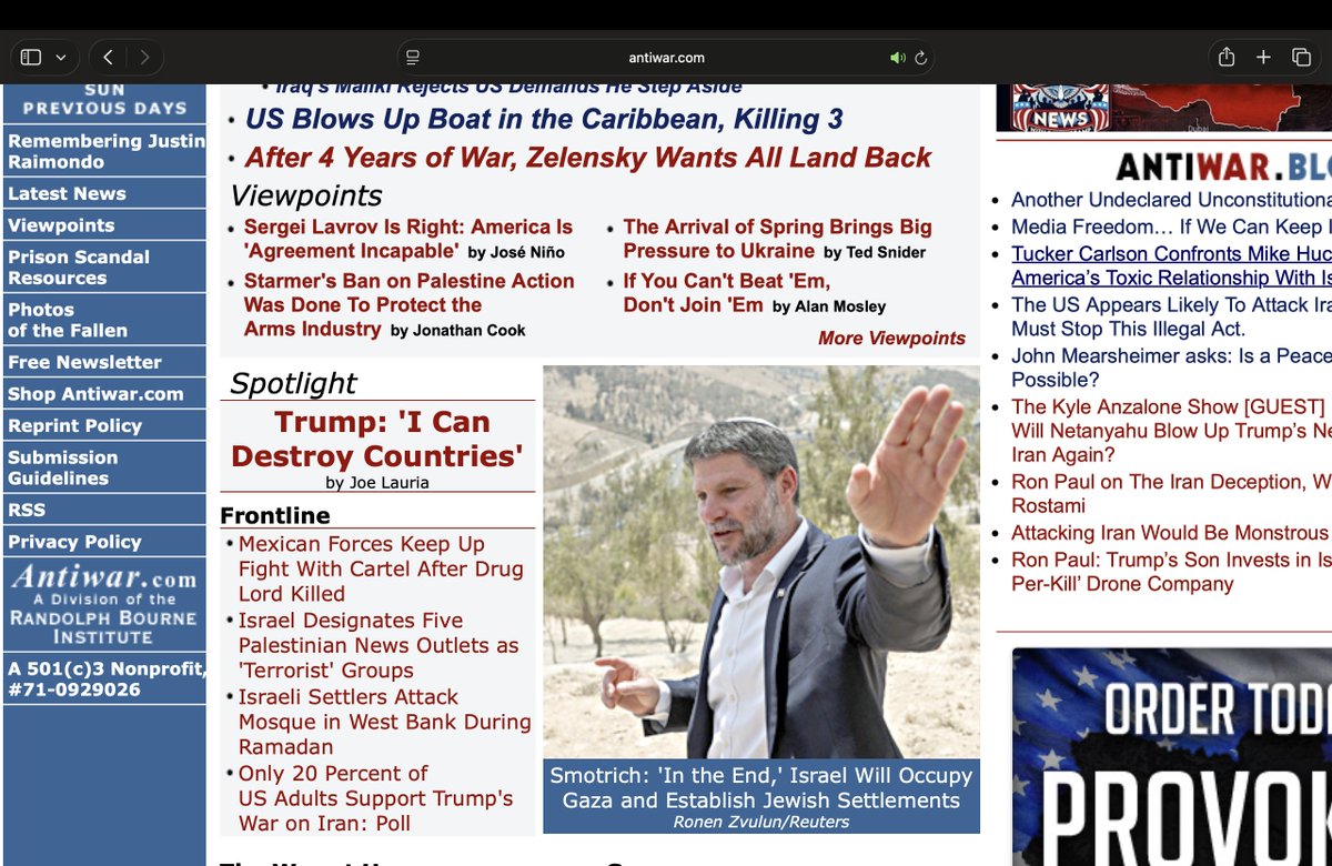 AntiwarNews's tweet photo. Tonight somewhere between 7:30-8:00pmPT 
📷General Warns of Iran Risks; Trump Denies Reports
📷Smotrich: Israel Will Build Settlements in Gaza

Don't miss Antiwar News with @DecampDave. 
Sunday through Thursday 7:30pmPT https://t.co/qnzVHmEOqR