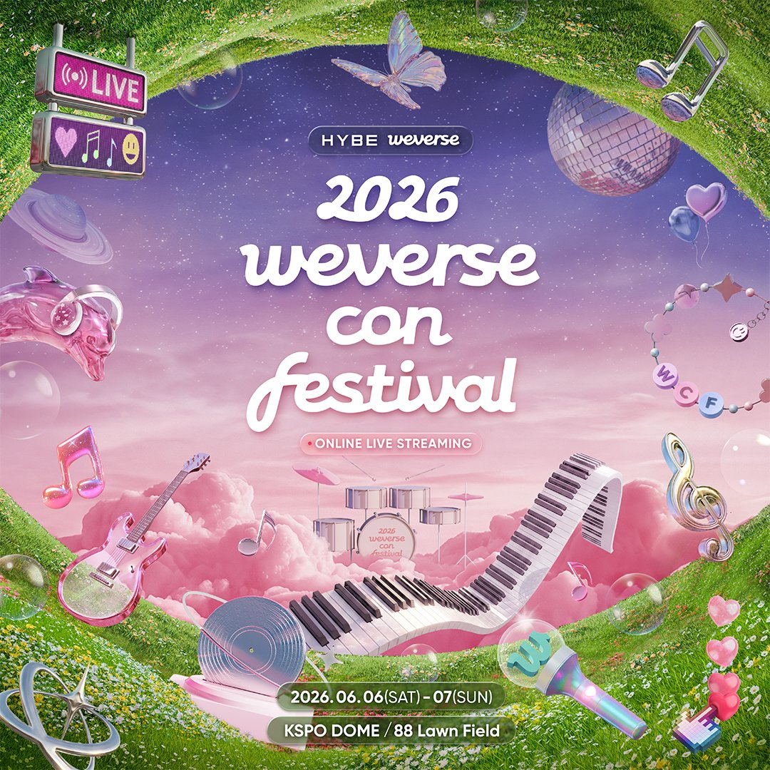weverseofficial's tweet photo. 2026 Weverse Con Festival 開催のお知らせ
グローバルミュージック＆ファンライフ・フェスティバル「Weverse Con Festival」が、2026年6月6日（土） 〜 6月7日（日）に開催されます。
詳細は下記のリンクをご確認ください！
▶️ https://t.co/p9VlJWFejr

2026 Weverse Con Festival 公式サイト
▶️ https://t.co/fFOeq06KkN

#WeverseConFestival
#위버스 #Weverse