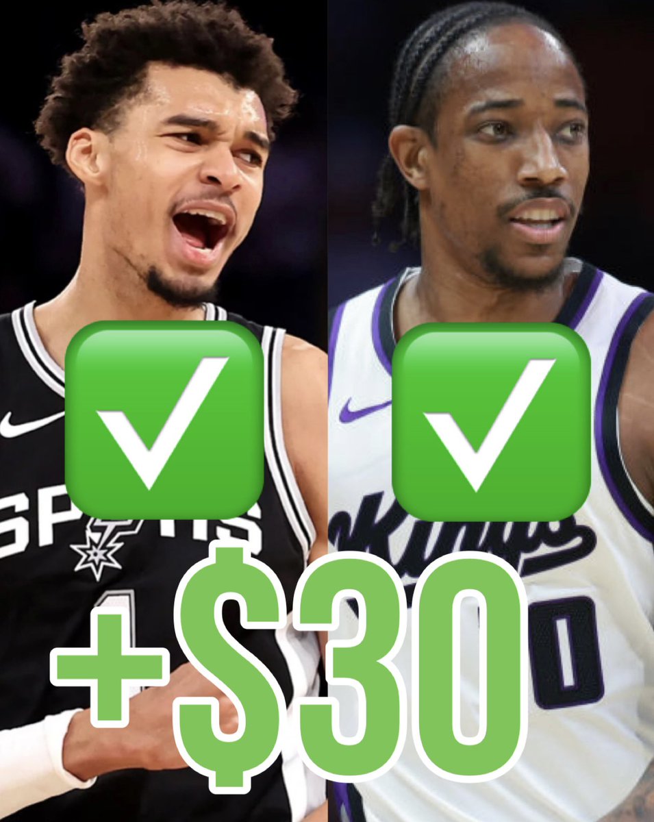 MONEYYYYYYYYY✅✅✅✅✅✅✅

$10➡️$30✅

Cash the Betr NBA Discount Play✅

✅⬆️Wemby Over 30.5 Pts+Reb
✅⬆️D. Derozan Over 15.5 Points

Like if you tailed❤️

#bets #sportsbets #sportspicks #betr #betrpicks #NBAPicks #NBABets #NBA  #Gambling𝕏 #GamblingTwitter