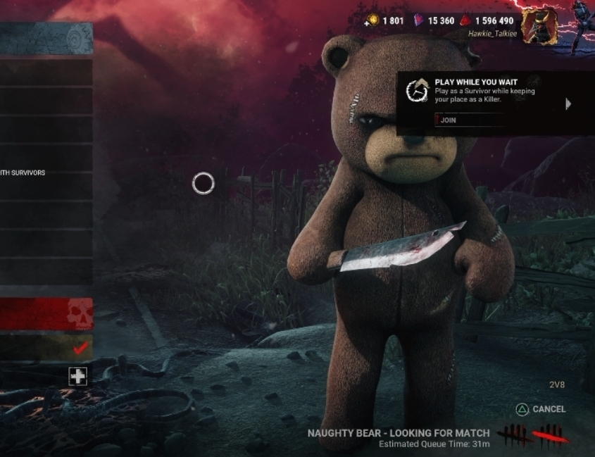 I like playing #deadbydaylight now and then but 31 minute queues to play as a killer is crazy, I guess I didnt realize how dead this game is. Nice they have added the queue timer tho on the bottom but wow.