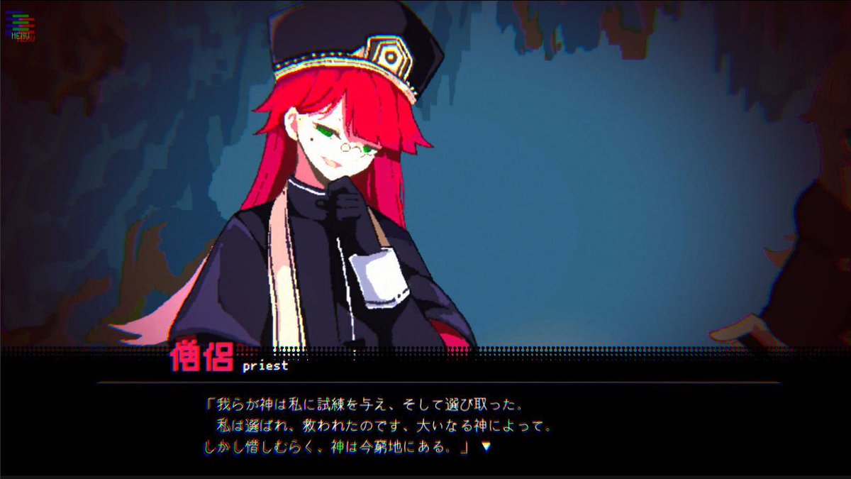 denfaminicogame's tweet photo. "1人だけしか救えない"RPG『勇者パーティはぜんめつしました。』の絶望すぎる状況で、メロすぎる僧侶に狂いそう（本当に狂いそう）
https://t.co/haDlDqUHFW

勇者、魔法使い、戦士、僧侶の4人の中でこいつだけ明らか��狂ってるけどメロすぎる！
まずいよ！好きになっちゃうよ！ヤバいやつなのに！ https://t.co/cuThZz8RzA