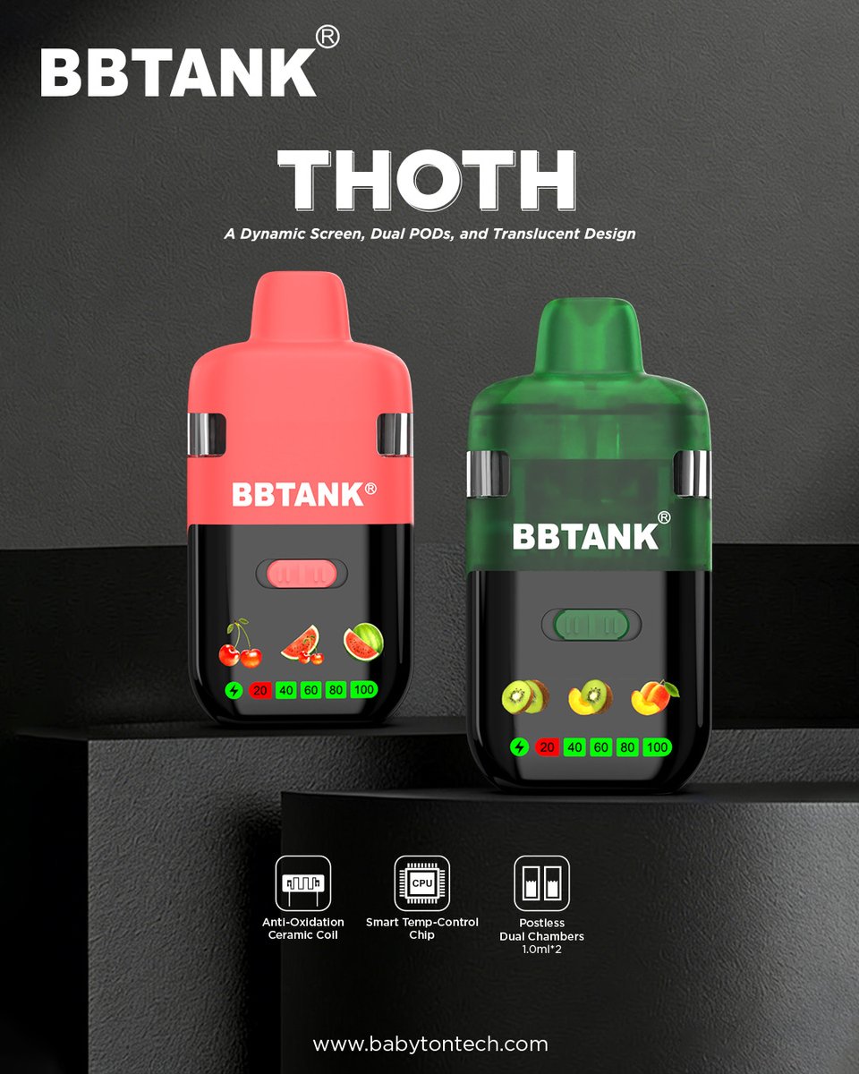 bbtank_premium's tweet photo. Dual Chamber, 1.0ml x2, 𝗧𝗛𝗢𝗧𝗛 😮‍💨
🔥 Smart Temperature Control
✨ Anti-Oxidation Ceramic Coil

#bbtank #oemvape #dualflavor #dualchamber
#cbdvape #cbdvapepen #thcvape #hempvape #delta8vape #hhcvape #delta9vape #d8vape #rosinvape
#vapehardware #liveresinvape #emptyvape https://t.co/HxYE0RRxOt