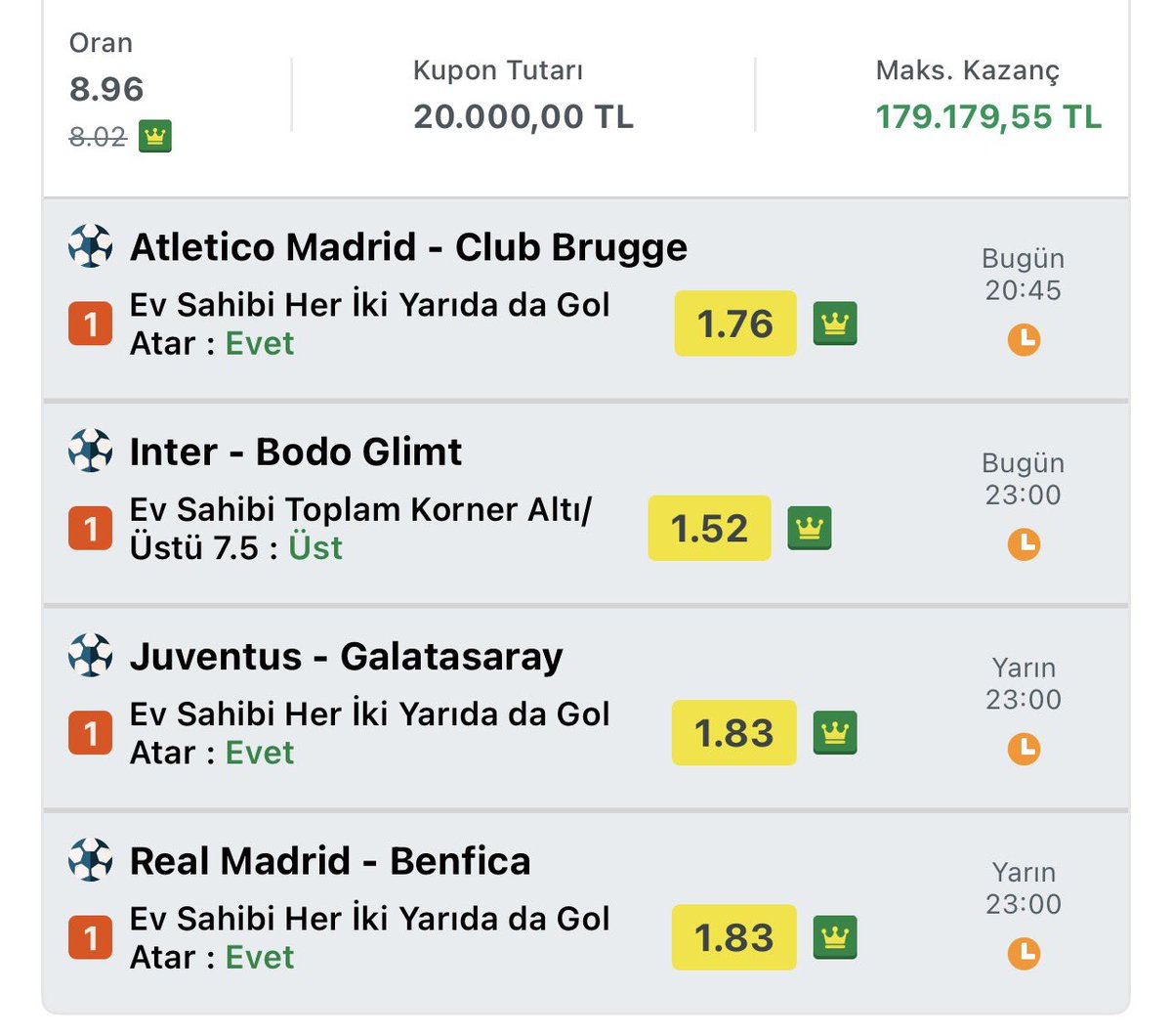 onlywoonn's tweet photo. ŞAMPİYONLAR LİG ÖZEL SALI ÇARŞAMBA KOMBİNESİ 💯💯

#ChampionsLeague https://t.co/4LjqGKxGmH