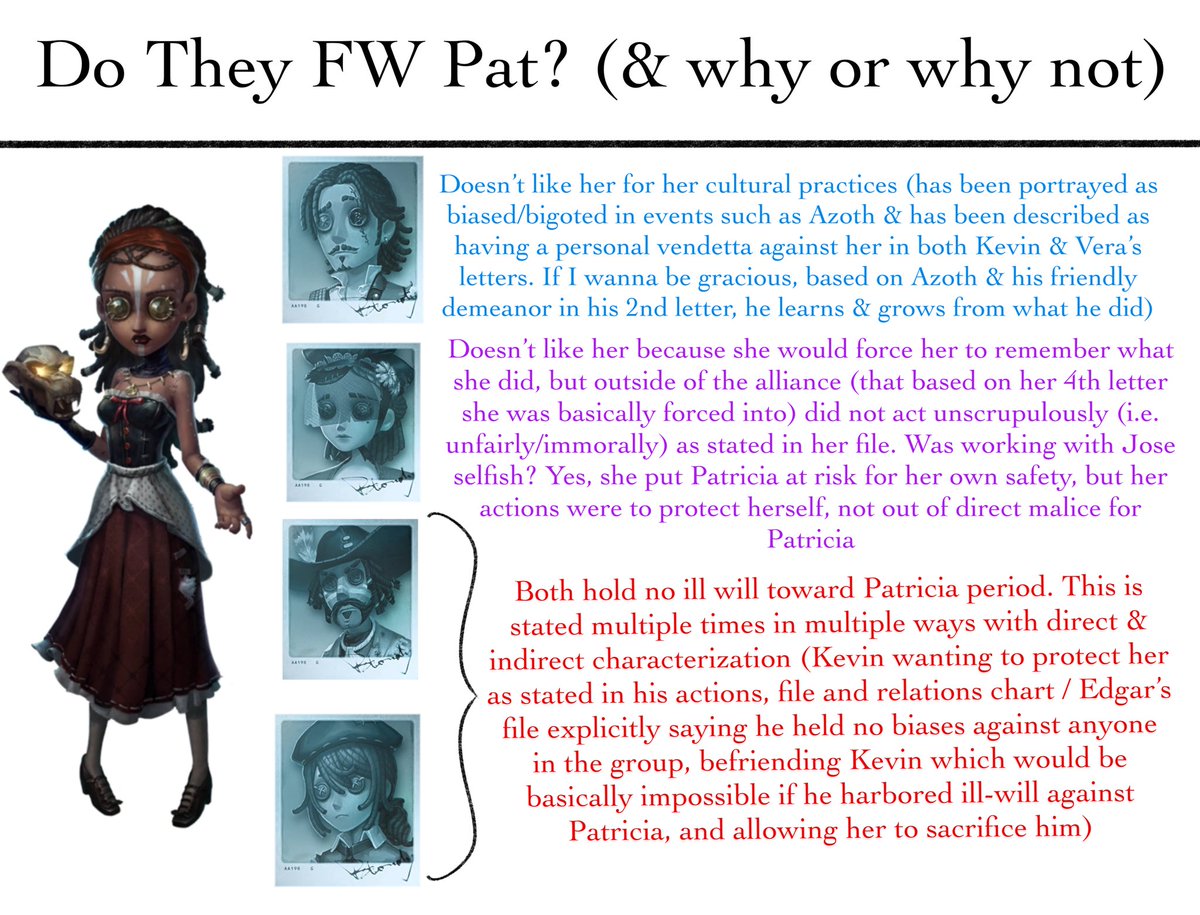 Seen a bit of discussion about this so it’s time to play: Do They Fuck W/ Patricia or Nah! (Featuring evidence from letters &amp; characterization from events)