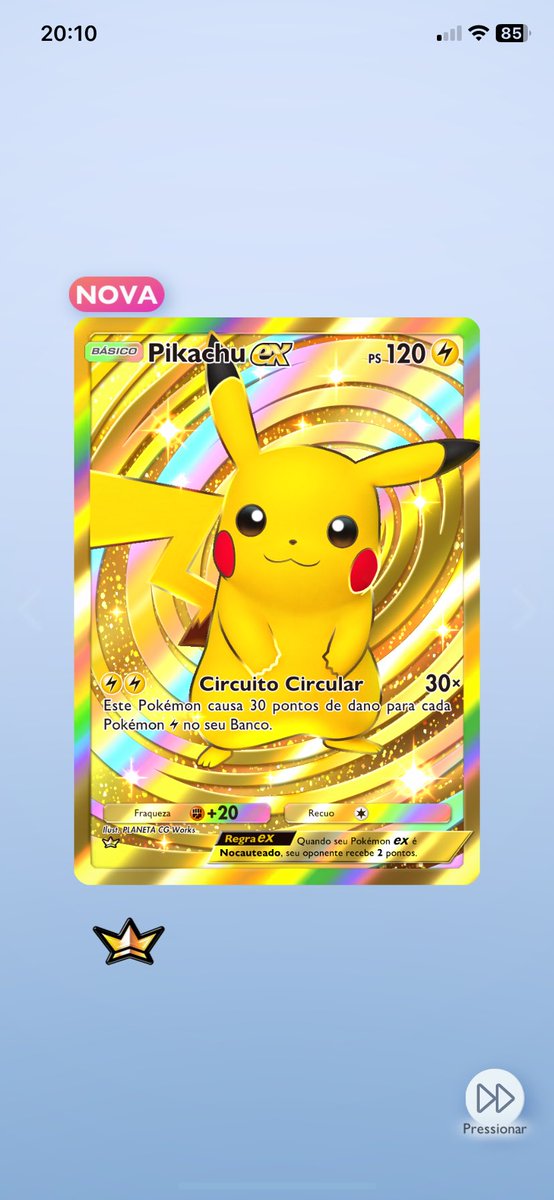 MrTiagoFreire's tweet photo. Para quem curte Tcgp, conquistei mais uma dourada!! Essa é especial 💛⚡️⚡️

#PokemonTCGP
#PTCGP https://t.co/1cpGjt9ldV