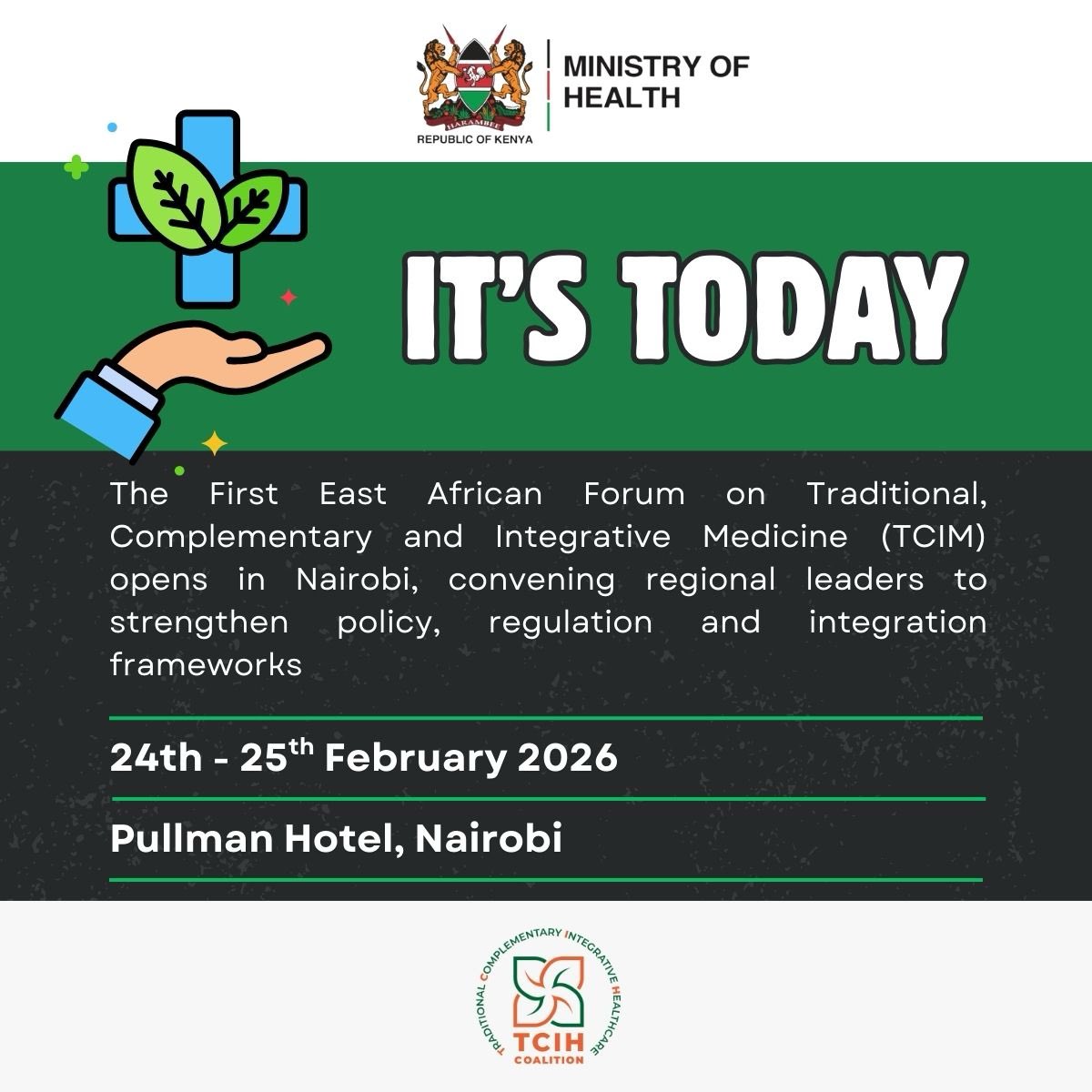 MOH_Kenya's tweet photo. Today: The First East African Forum on Traditional, Complementary and Integrative Medicine (TCIM) opens in Nairobi, convening regional leaders to strengthen policy, regulation and integration frameworks.

#TCIMForumEA #IntegratingTCIM #HealthSystemsStrengthening https://t.co/ZwdU5IICZE