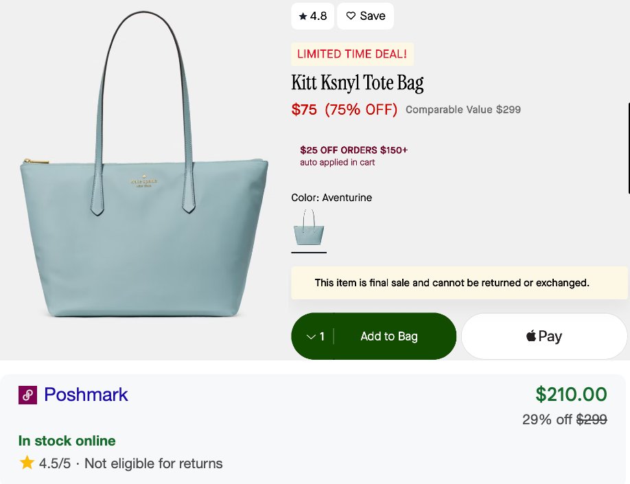 glitchaddicts's tweet photo. 75% OFF KATE SPADE TOTE BAG 

Originally priced at $299 and now reduced to $75 

Poshmark is selling the same bag for $210 

Extra $25 off $150, shipping is free

https://t.co/kvNd29SIwc #ad https://t.co/ZeXHwILVex