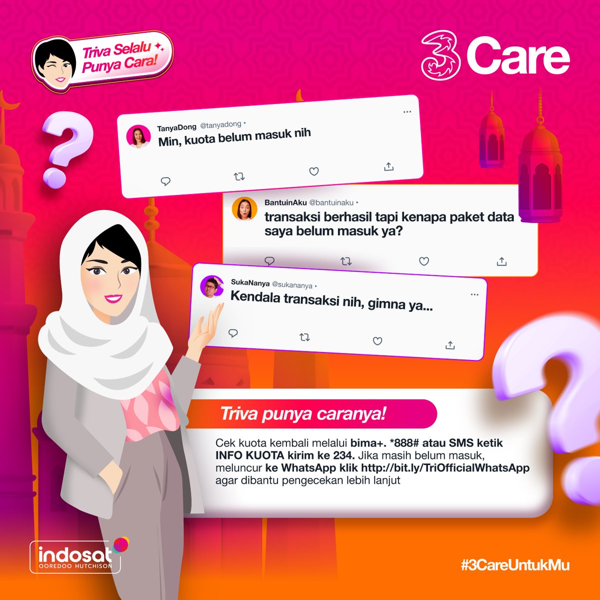 Karna Triva selalu ada cara buat #SobatTri...​
Cobain dulu cara ini ya, buat transaksi lebih nyaman deh!​
​
#3CareUntukMu #3CareIndonesia
