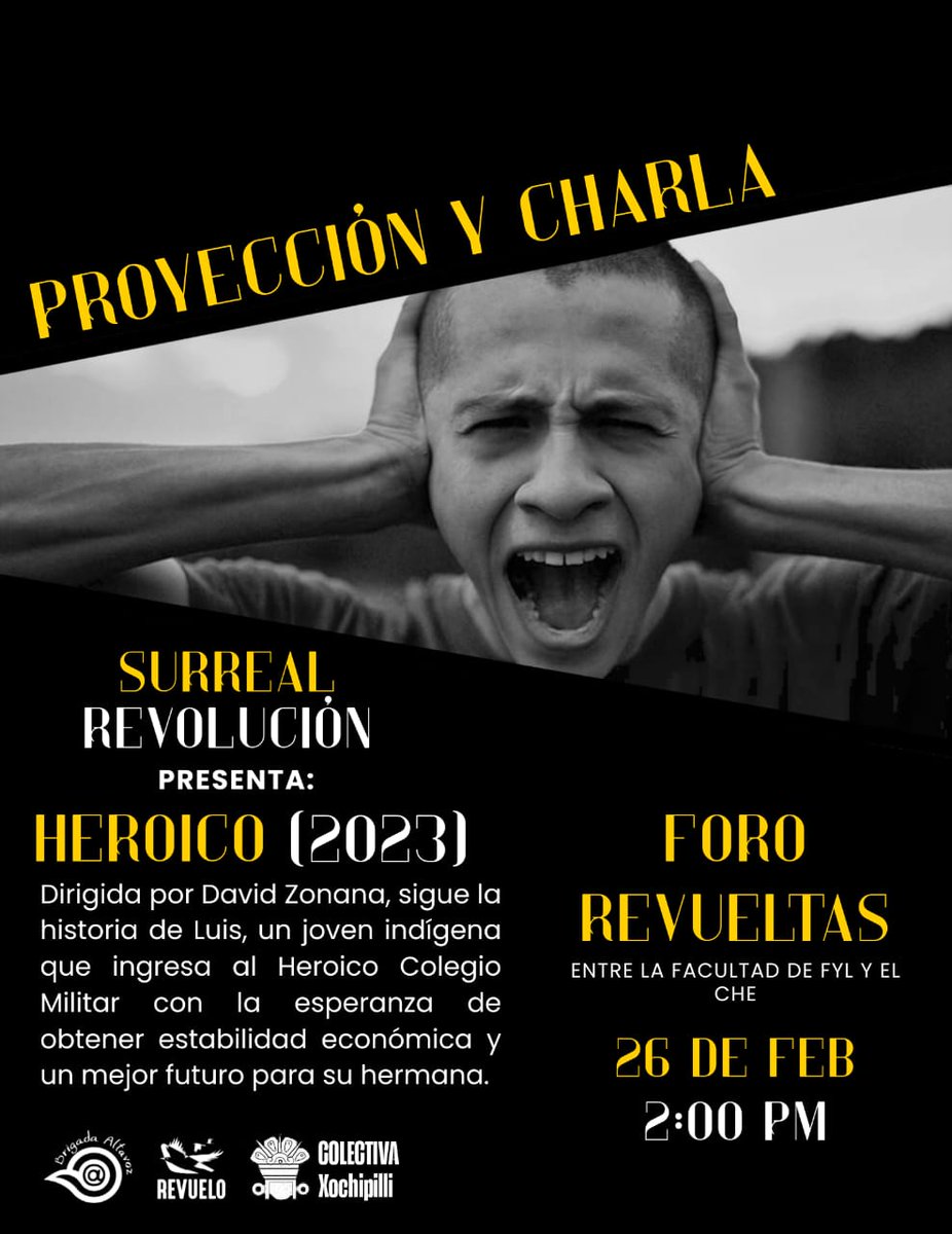 🎬 Proyección del documental Heroico (2023)

ENTRADA GRATUITA

Este 26 de febrero a las 14:00 hrs, un documental que sacude y cuestiona la lógica de la formación militar 

📍 Foro Revueltas, entre la Facultad de Filosofía y el Auditorio Che Guevara, en Ciudad Universitaria.