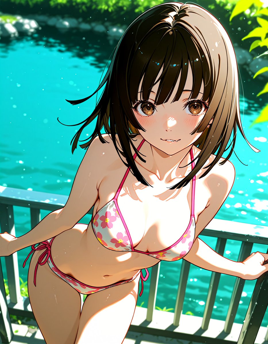 pink_wolves's tweet photo. お昼だけど千石撫子さんの水着作ってみた
…まあこの笑顔と濡れた肌、ち��っとずるいんじゃない？
アンタたちは好き？
#千石撫子 #AIイラスト https://t.co/DvYNtIuJhC